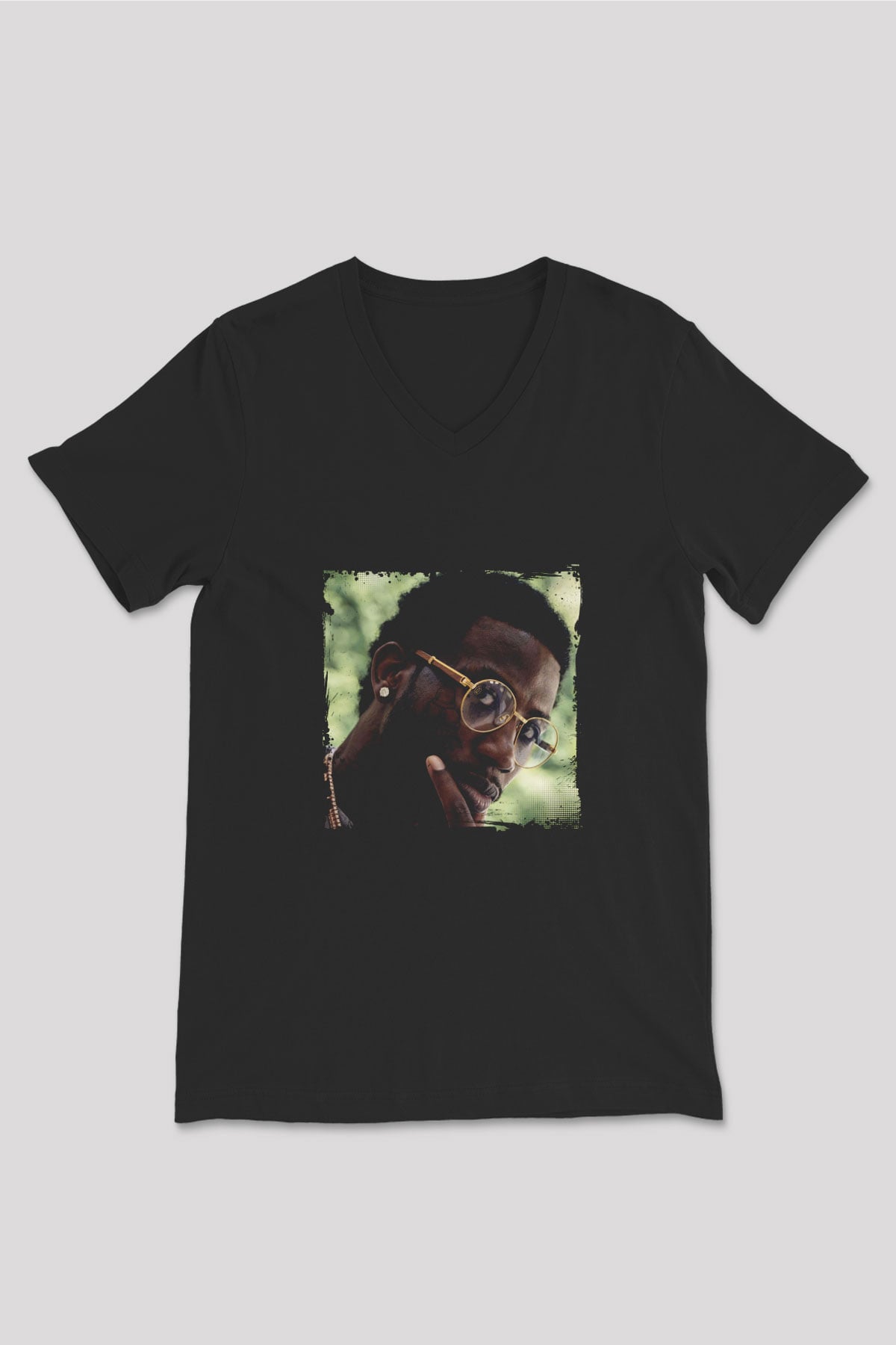 Gucci Mane Baskılı Unisex Siyah V Yaka Tişört