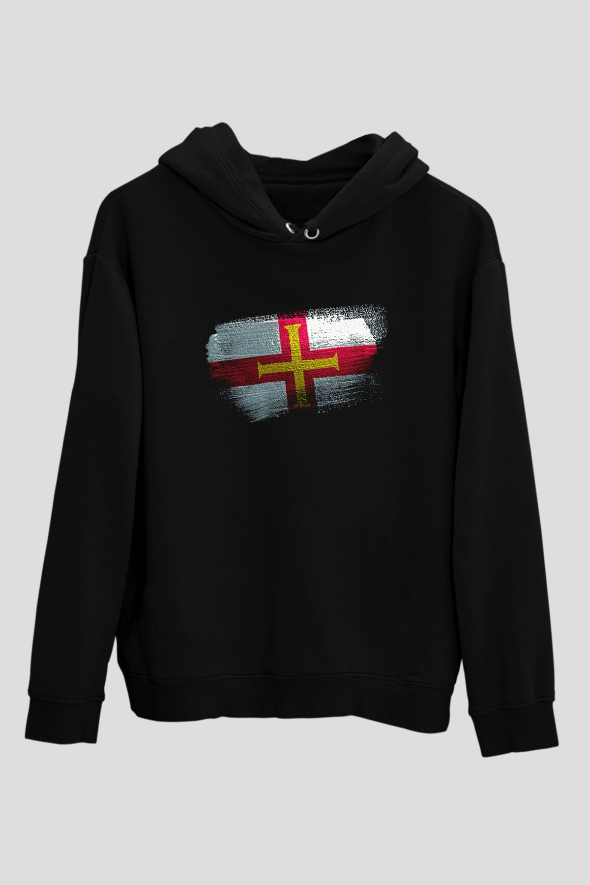 Guernsey Bayrağı Baskılı Unisex Siyah Hoodie
