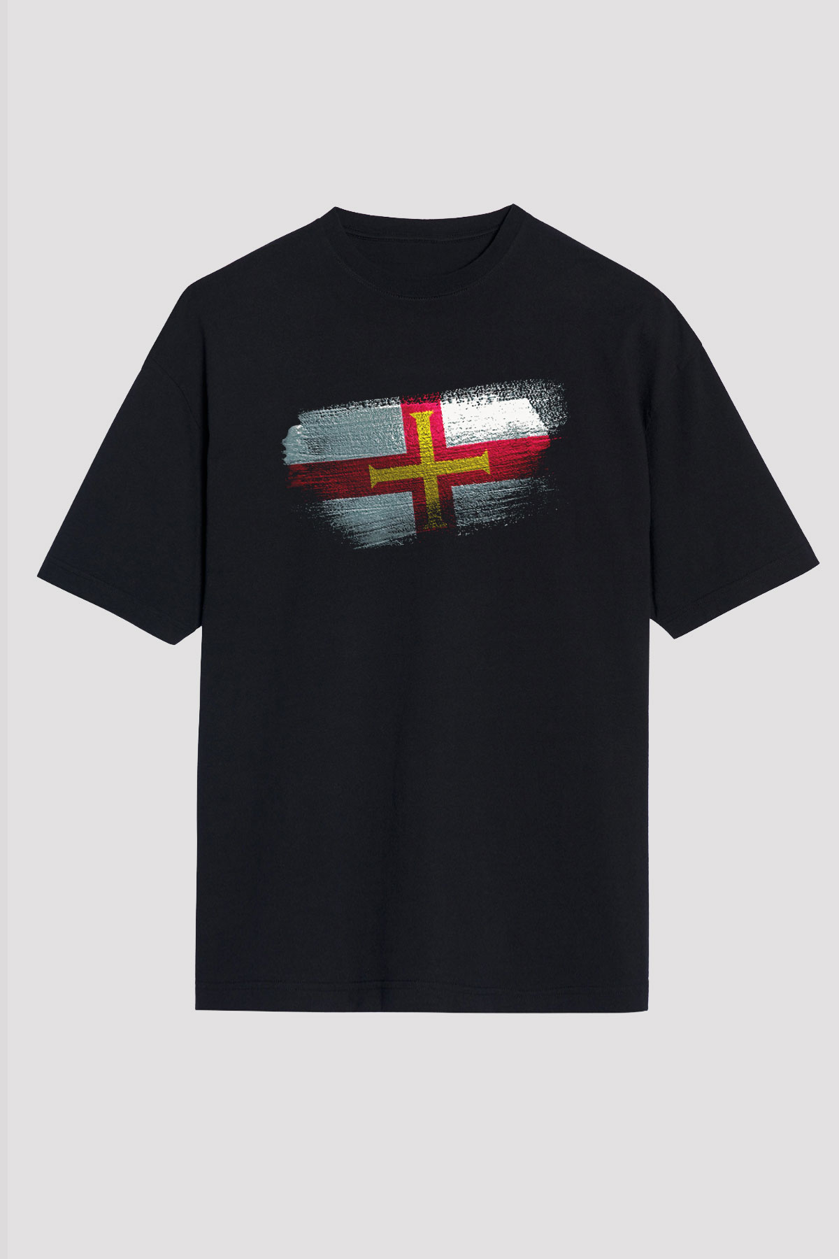 Guernsey Bayrağı Baskılı Unisex Siyah Oversize Tişört