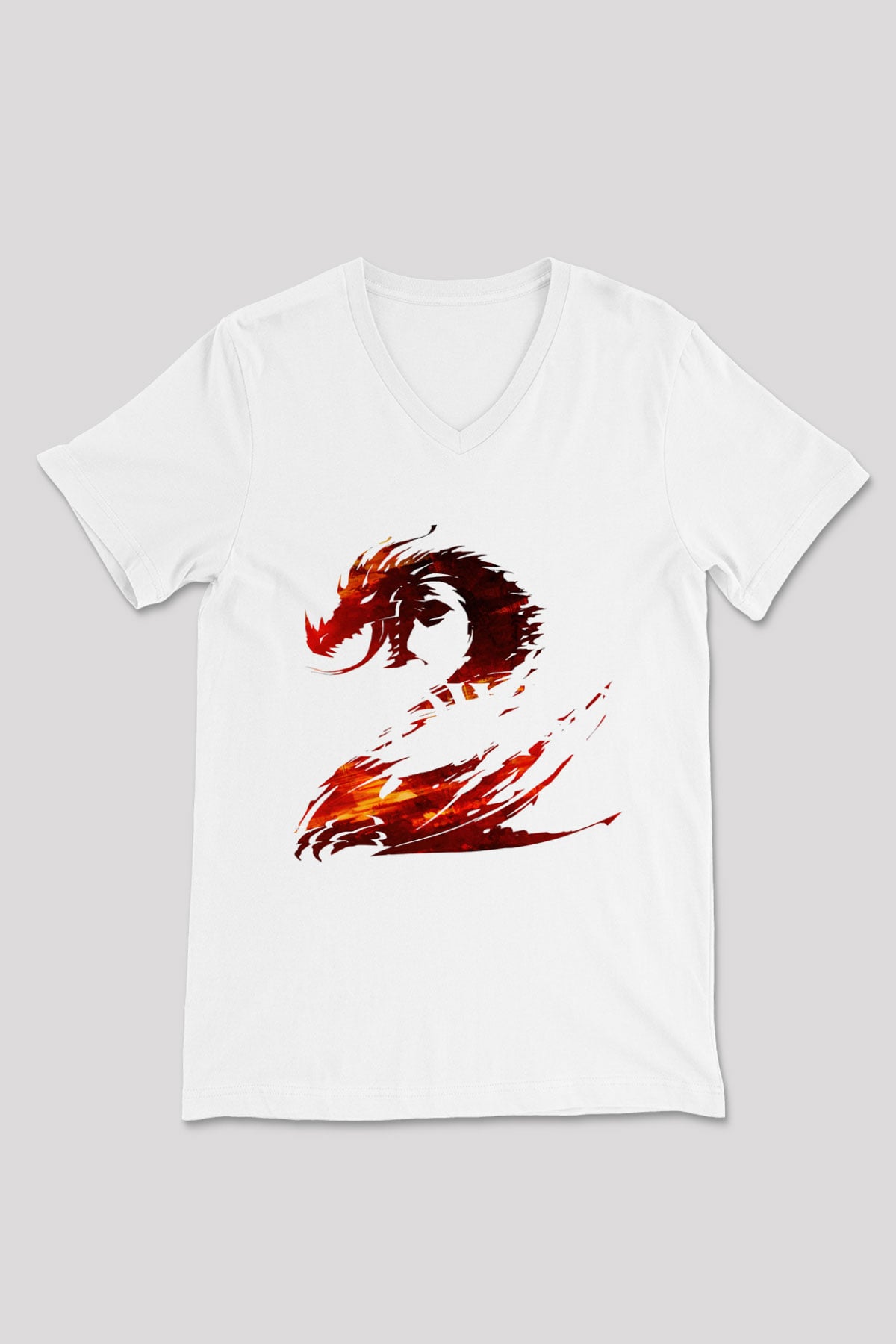 Guild Wars Beyaz Unisex V Yaka Tişört T-Shirt