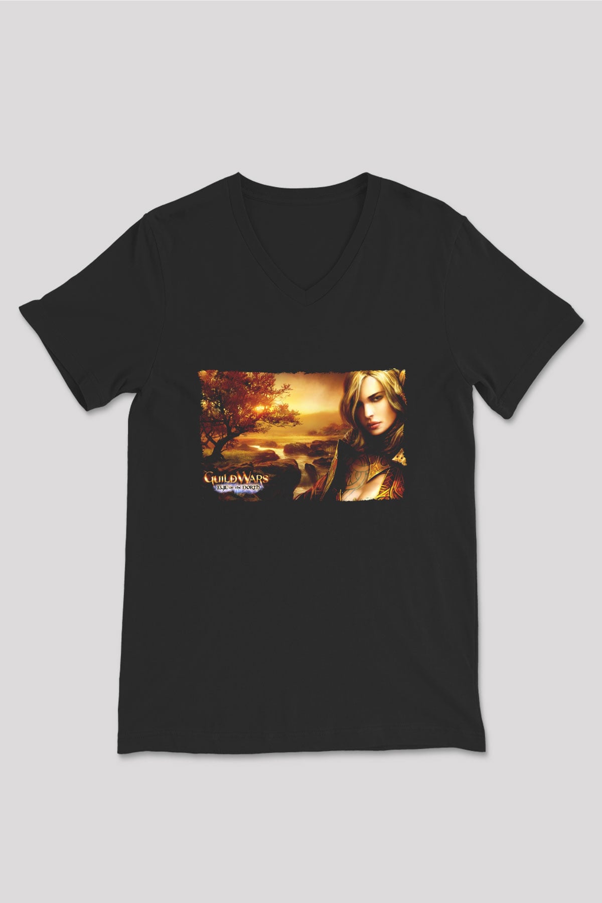 Guild Wars Siyah Unisex V Yaka Tişört