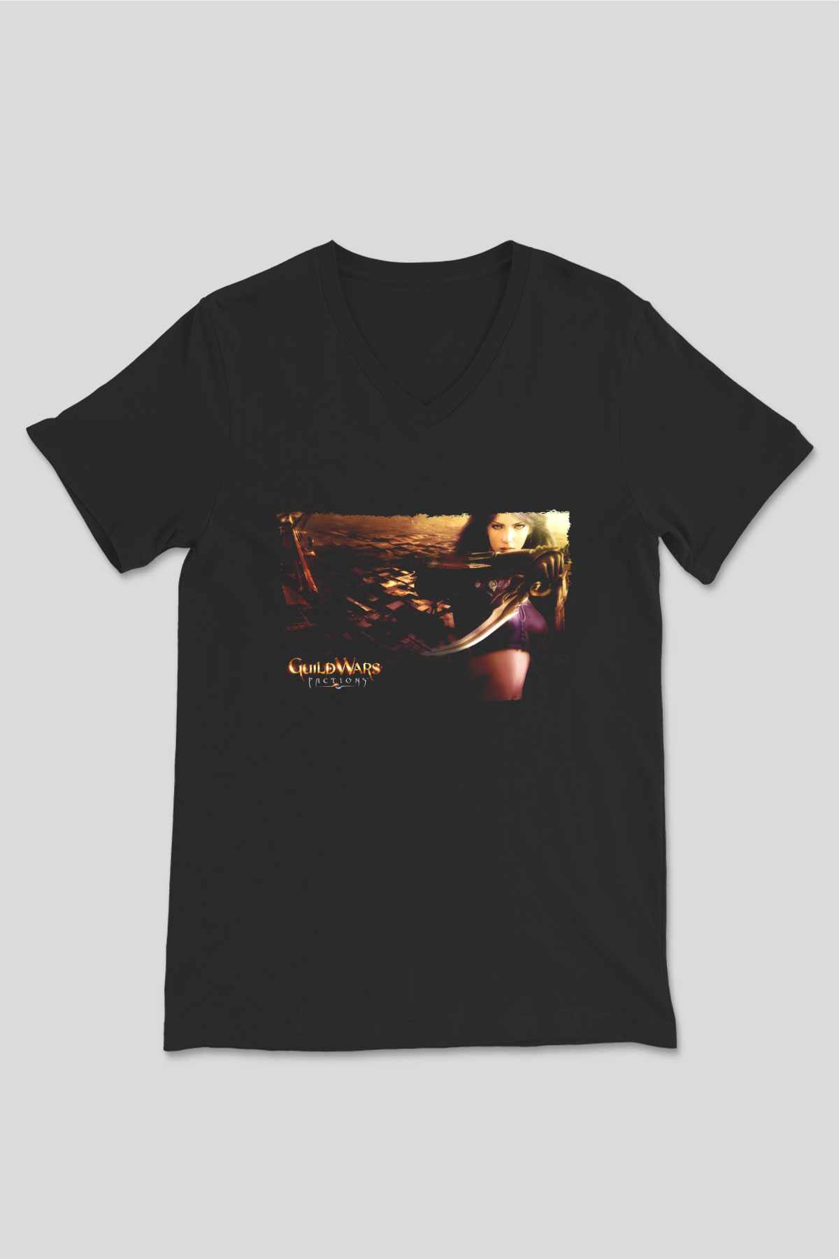 Guild Wars Siyah Unisex V Yaka Tişört