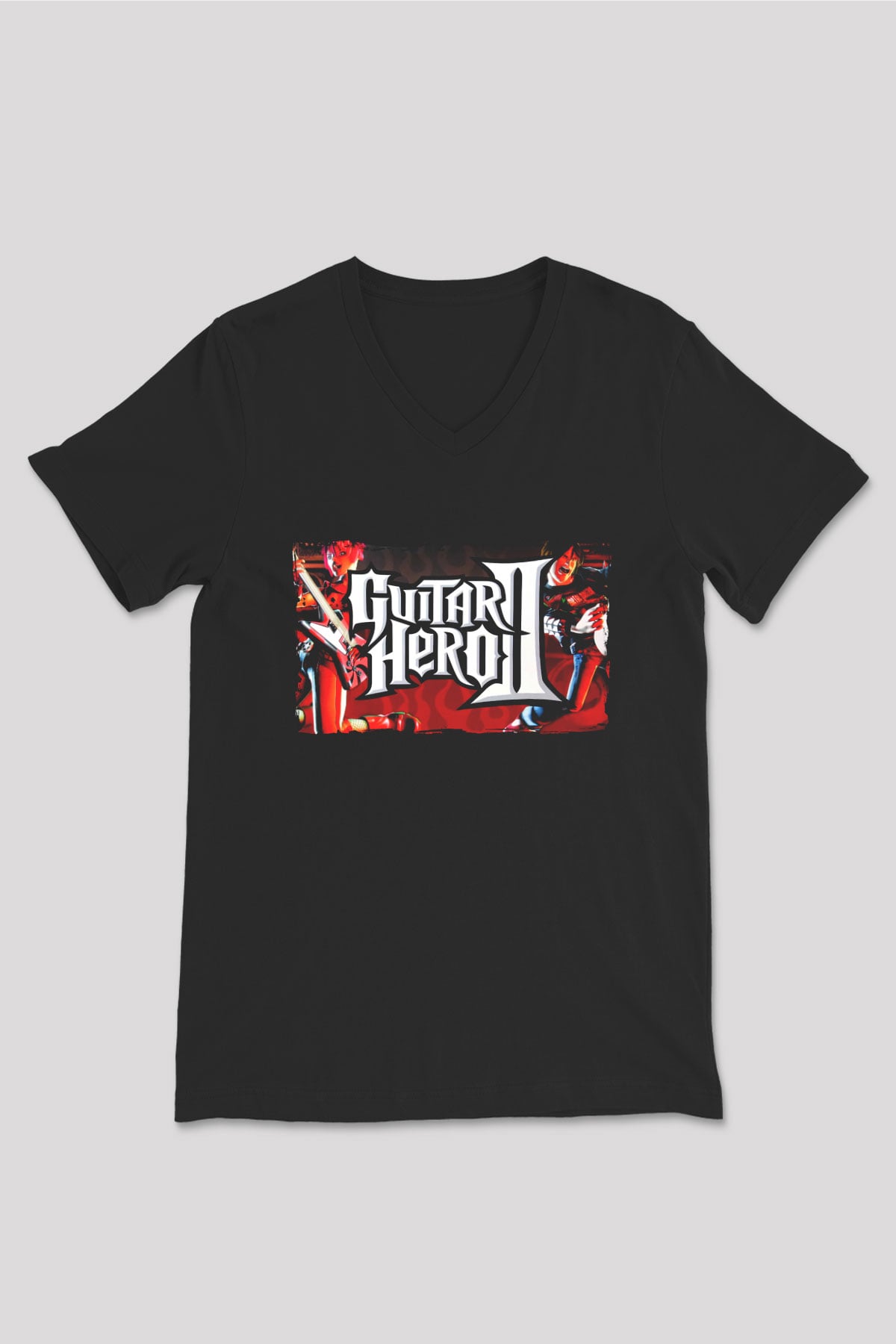 Guitar Hero Siyah Unisex V Yaka Tişört