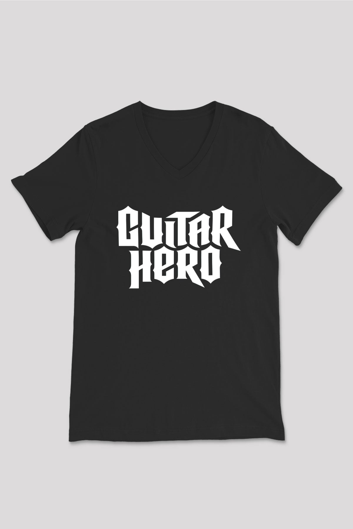 Guitar Hero Siyah Unisex V Yaka Tişört T-Shirt