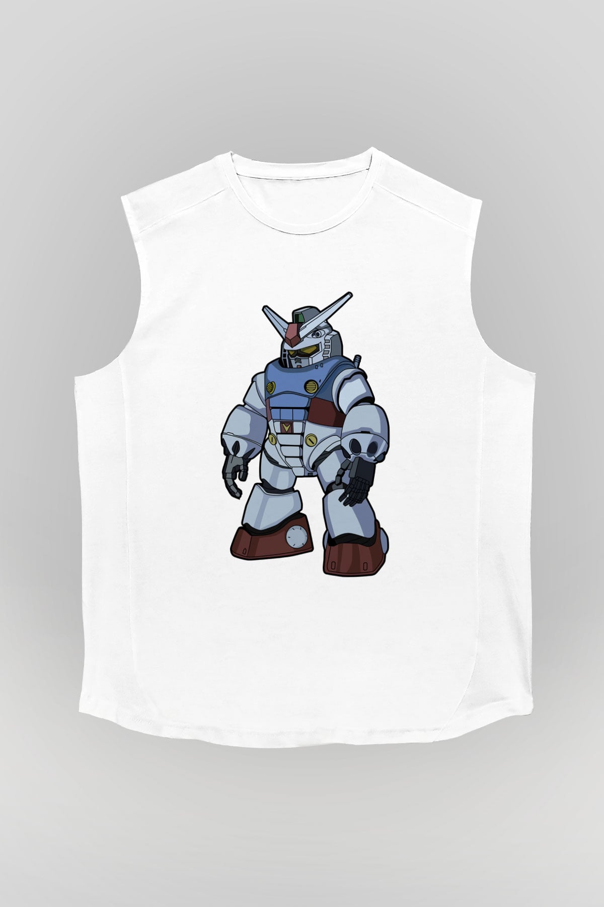 Gundam Robot Baskılı Unisex Beyaz Kolsuz Tişört