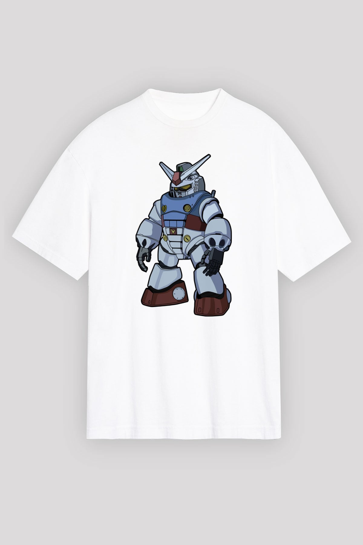 Gundam Robot Baskılı Unisex Beyaz Oversize Tişört