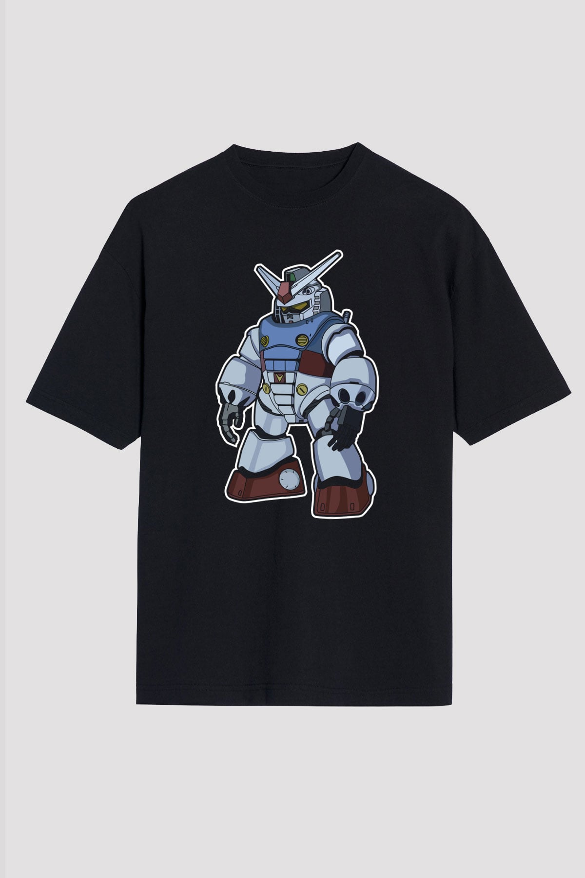 Gundam Robot Baskılı Unisex Siyah Oversize Tişört