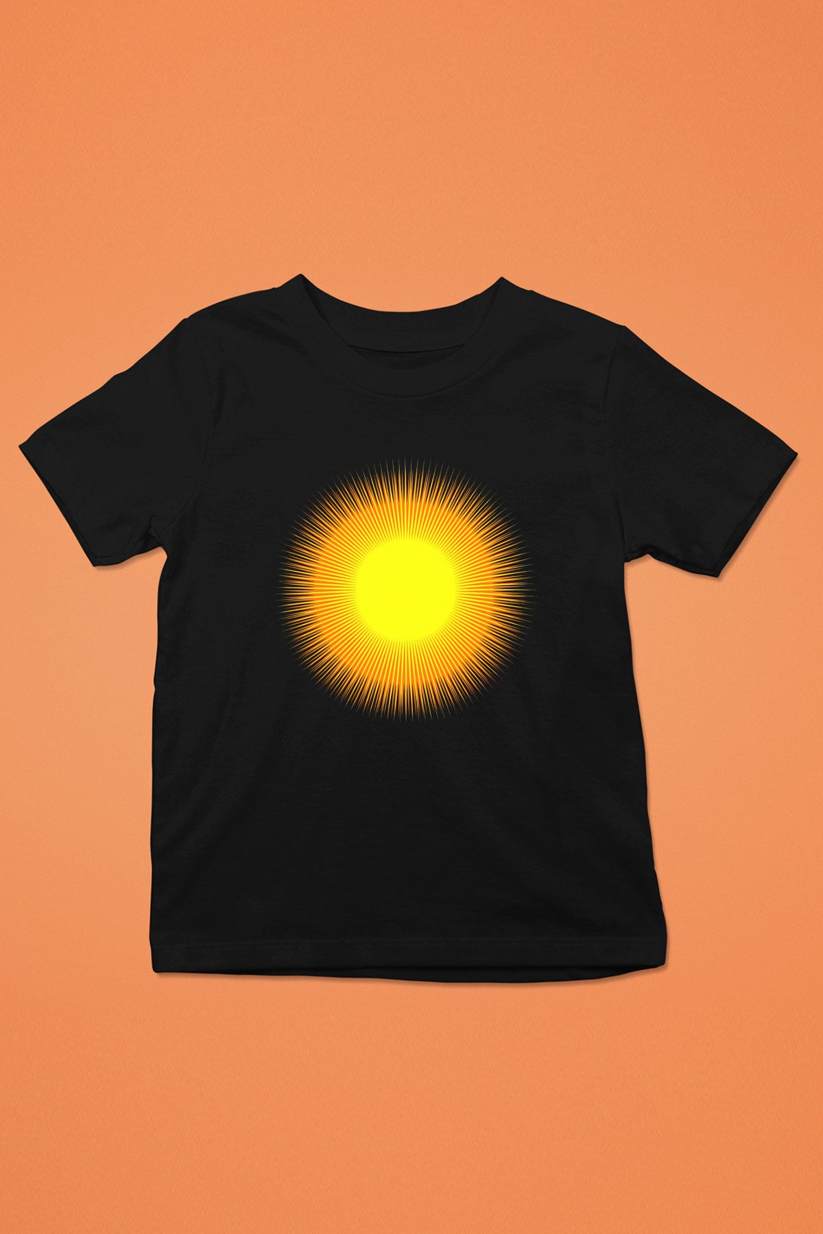 Güneş Baskılı Siyah Unisex Çocuk Tişört