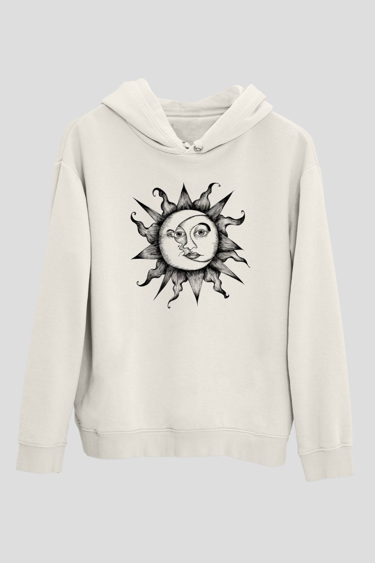 Güneş Beyaz Unisex Kapşonlu Sweatshirt