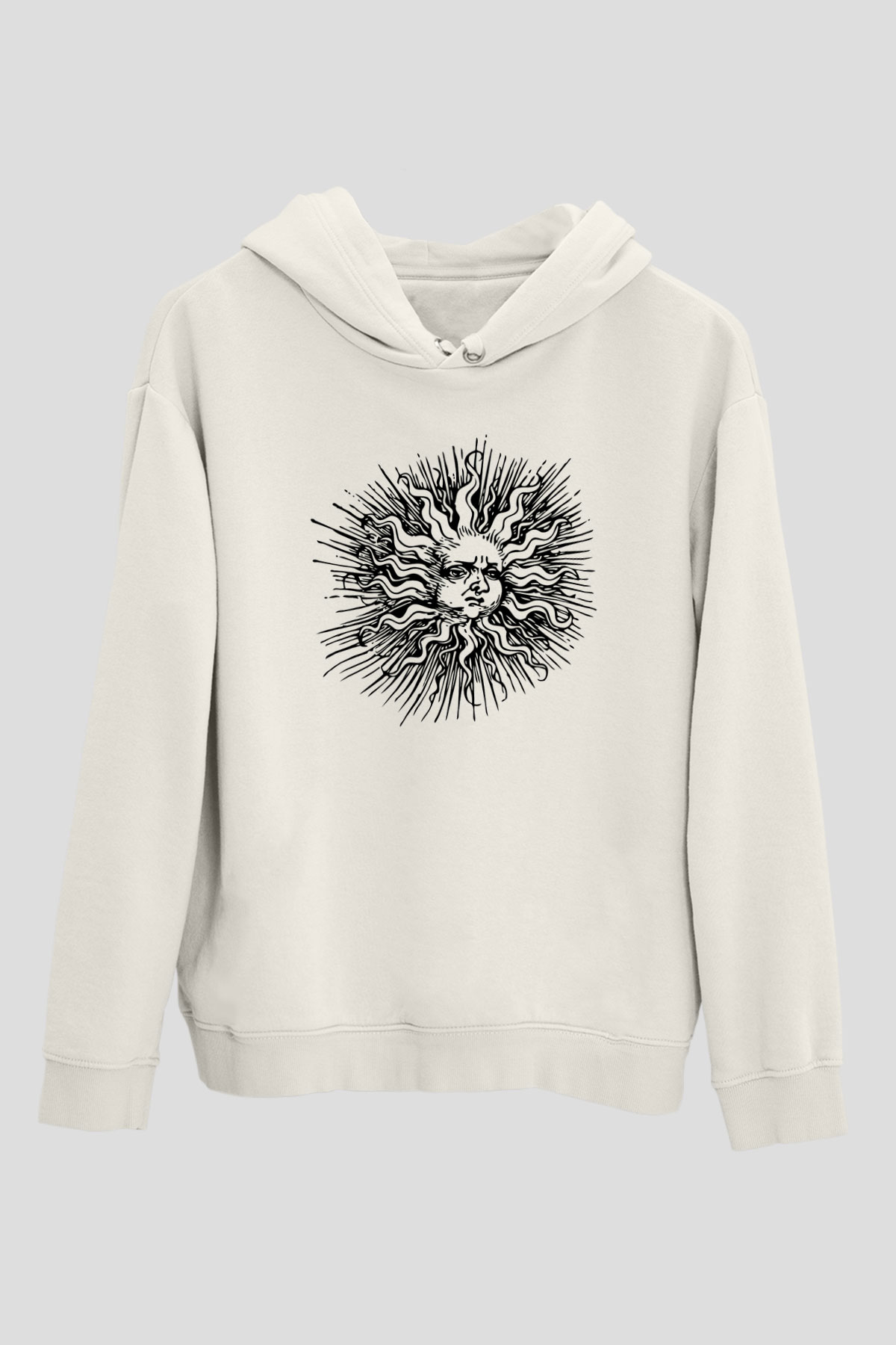 Güneş Beyaz Unisex Kapşonlu Sweatshirt
