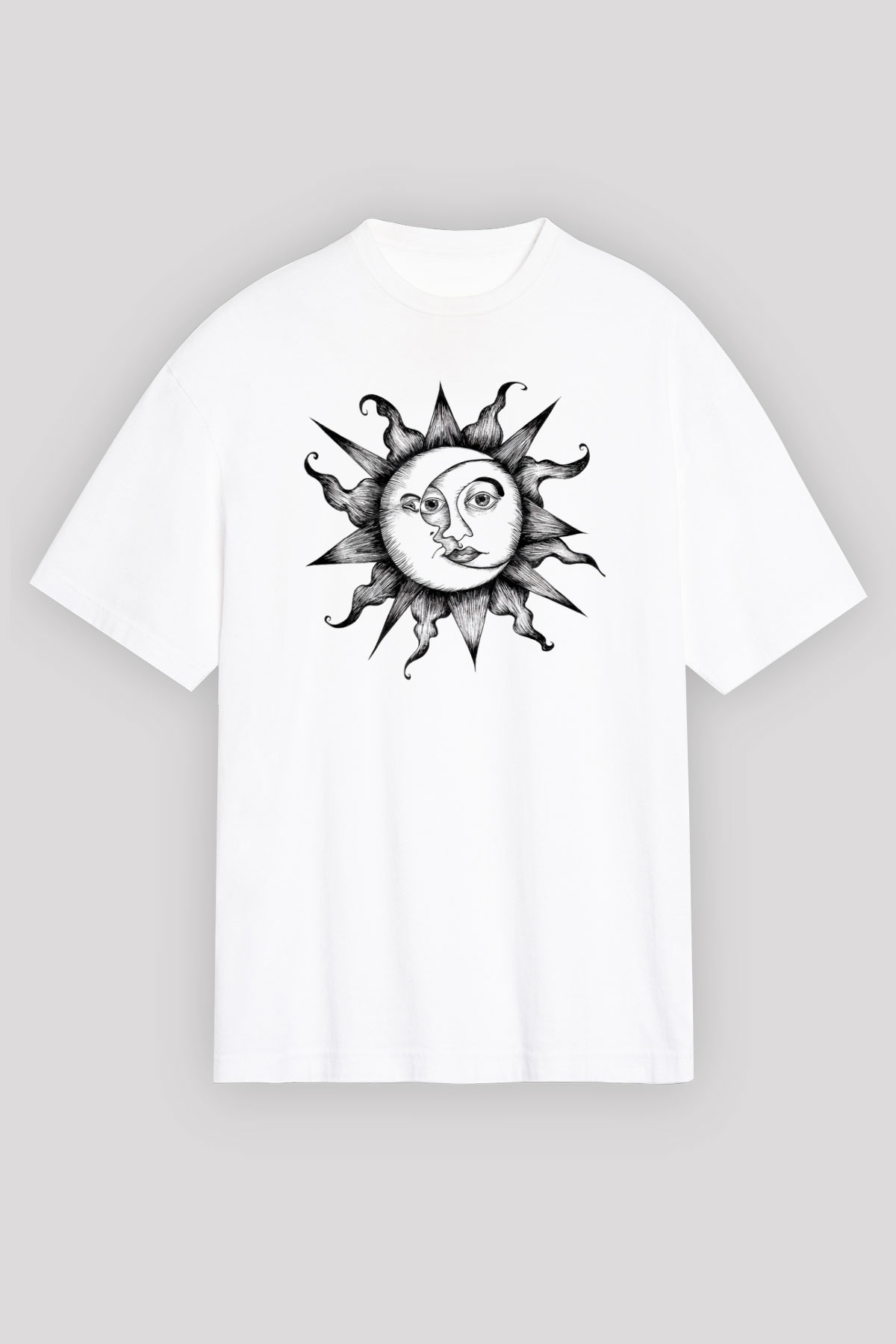 Güneş Beyaz Unisex Oversize Tişört T-Shirt