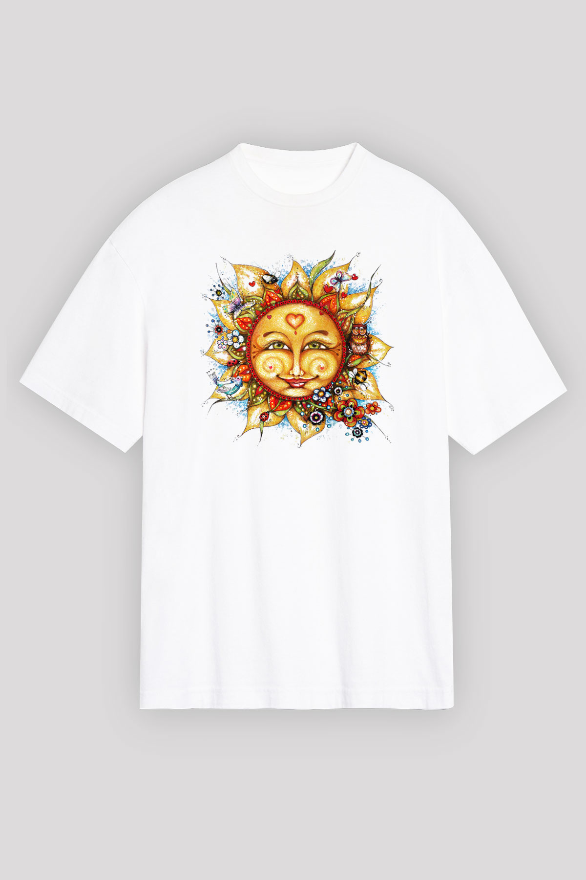 Güneş Beyaz Unisex Oversize Tişört T-Shirt