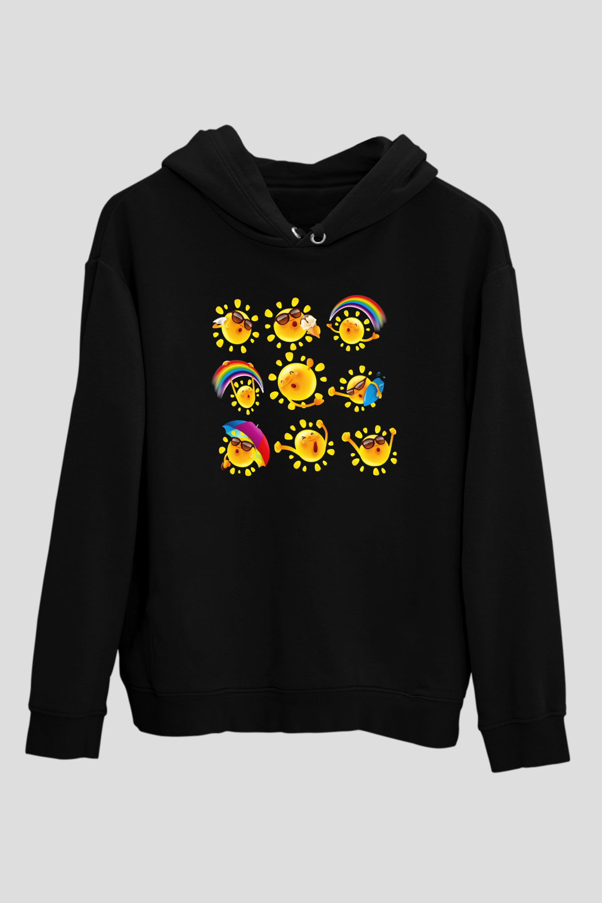 Güneş Siyah Unisex Kapüşonlu Sweatshirt