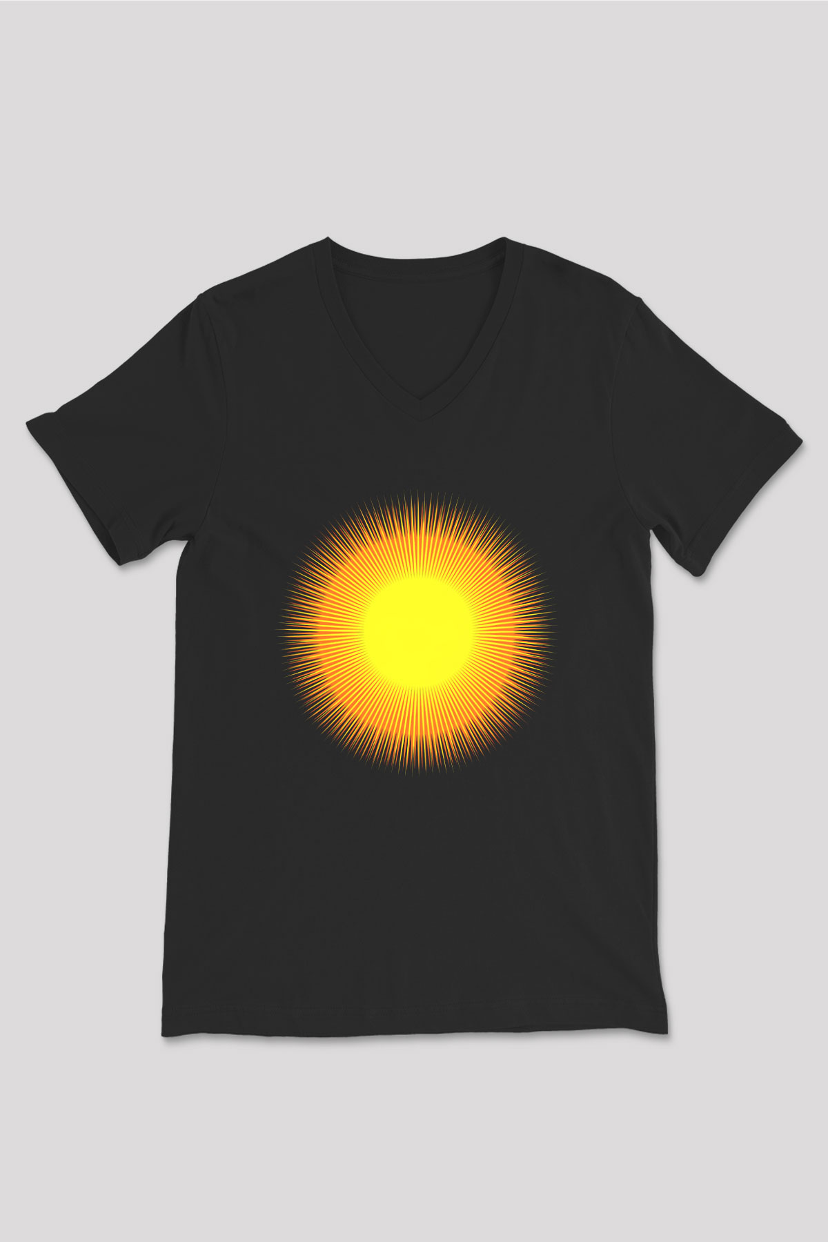 Güneş Siyah Unisex V Yaka Tişört T-Shirt