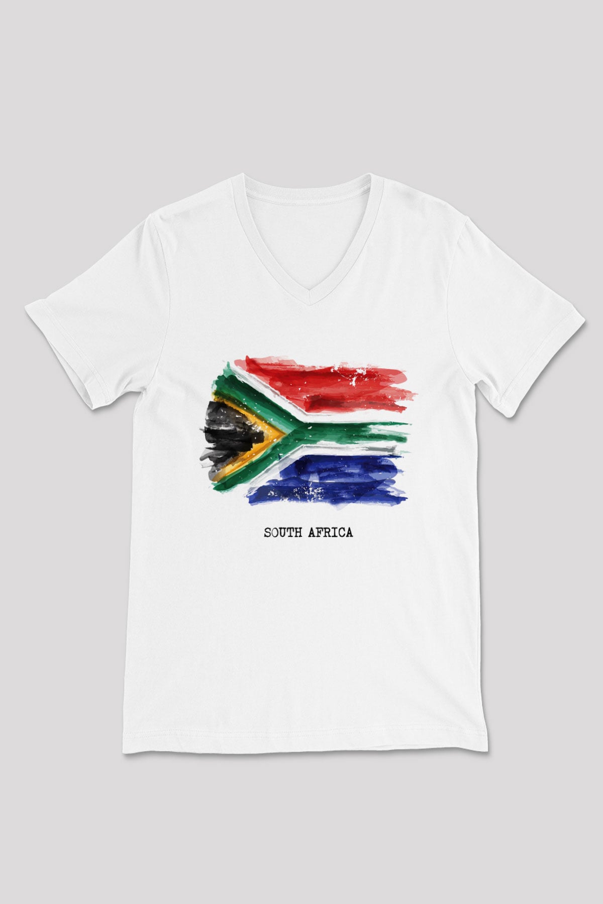 Güney Afrika Cumhuriyeti Beyaz Unisex V Yaka Tişört T-Shirt