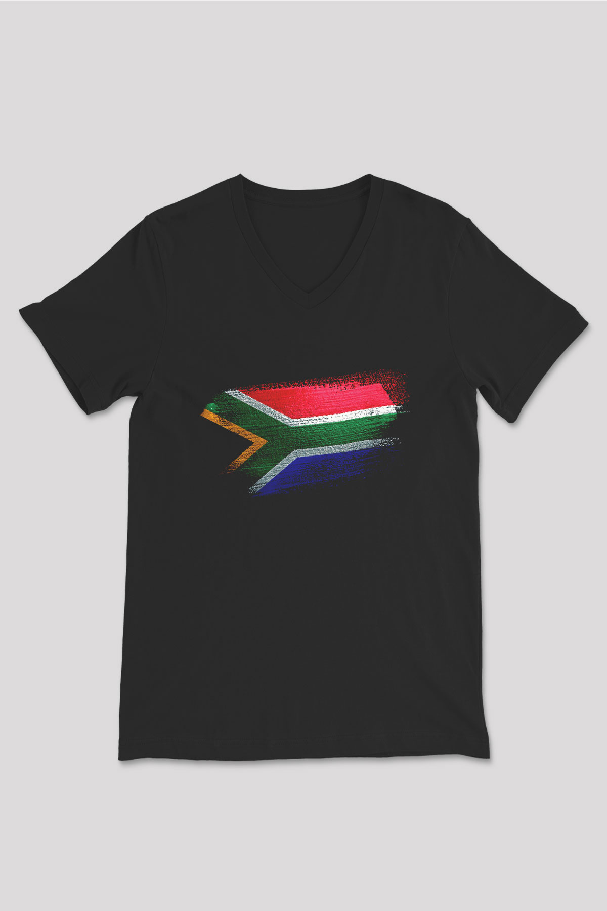Güney Afrika - South Africa Bayrağı Baskılı Unisex Siyah V Yaka Tişört