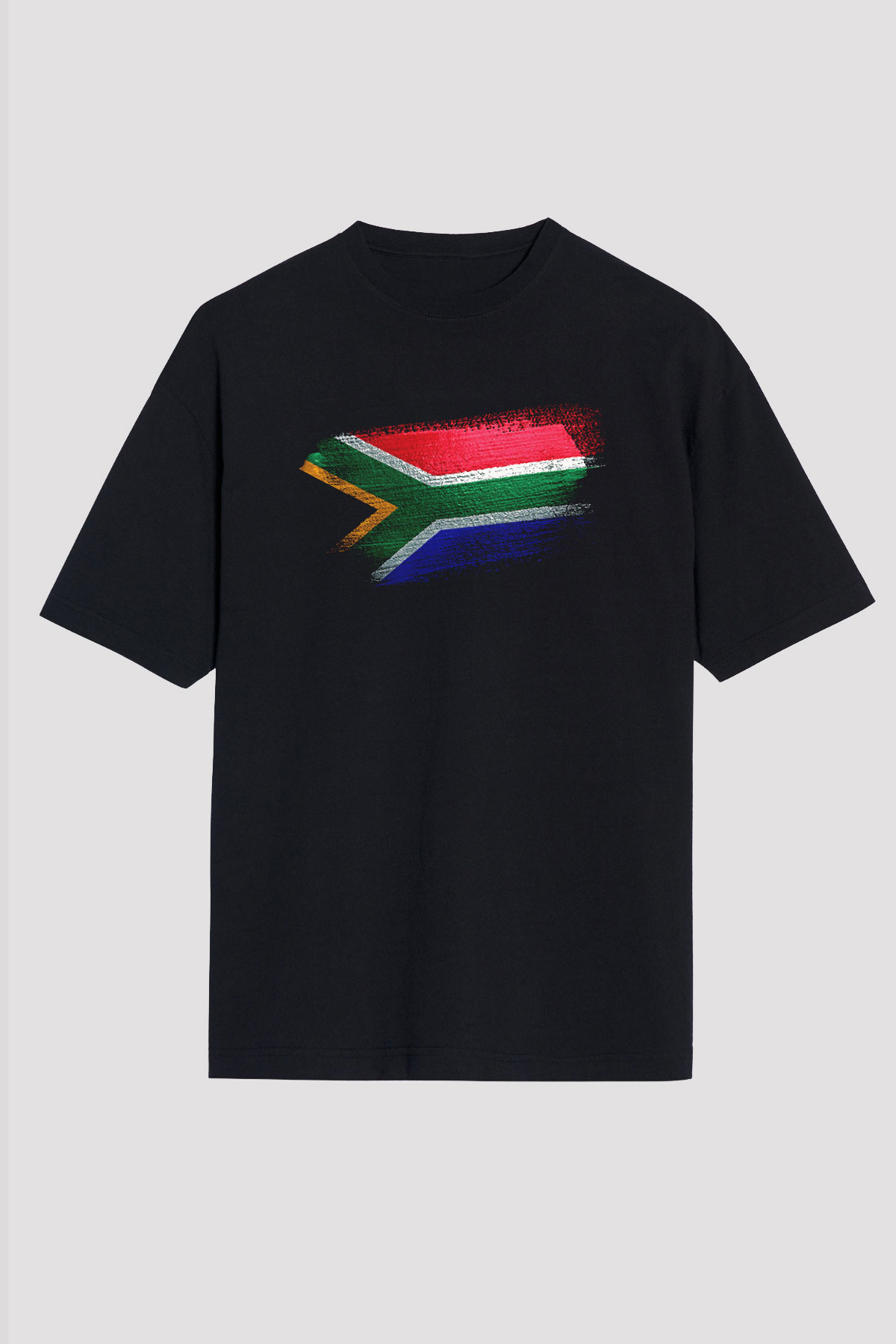 Güney Afrika - South Africa Bayrağı Baskılı Unisex Siyah Oversize Tişört