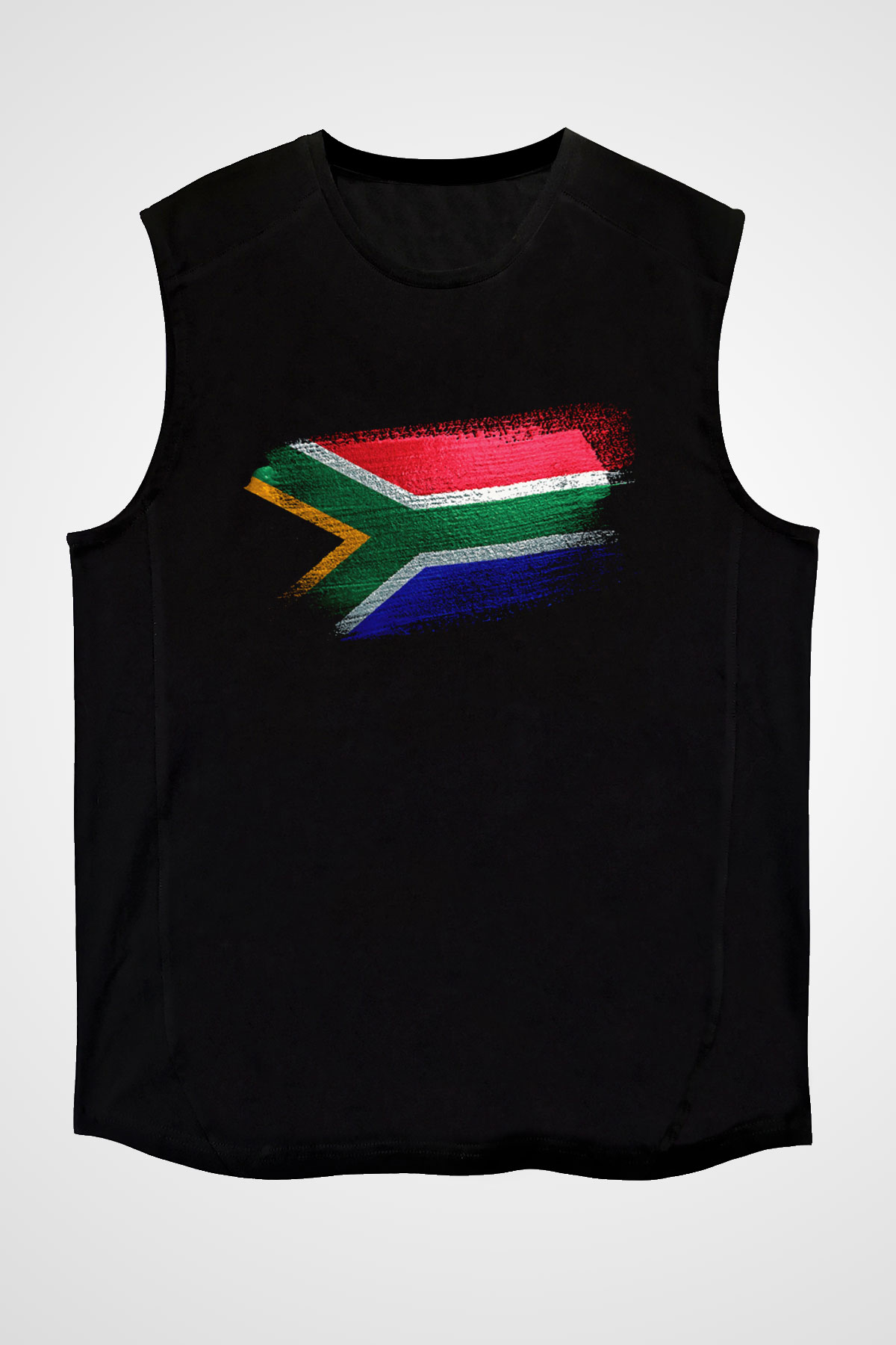 Güney Afrika - South Africa Bayrağı Baskılı Unisex Siyah Kolsuz Tişört