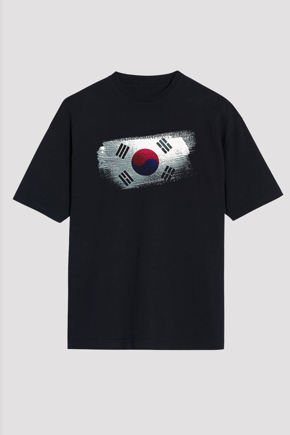 Güney Kore - South Korea Bayrağı Baskılı Unisex Siyah Oversize Tişört