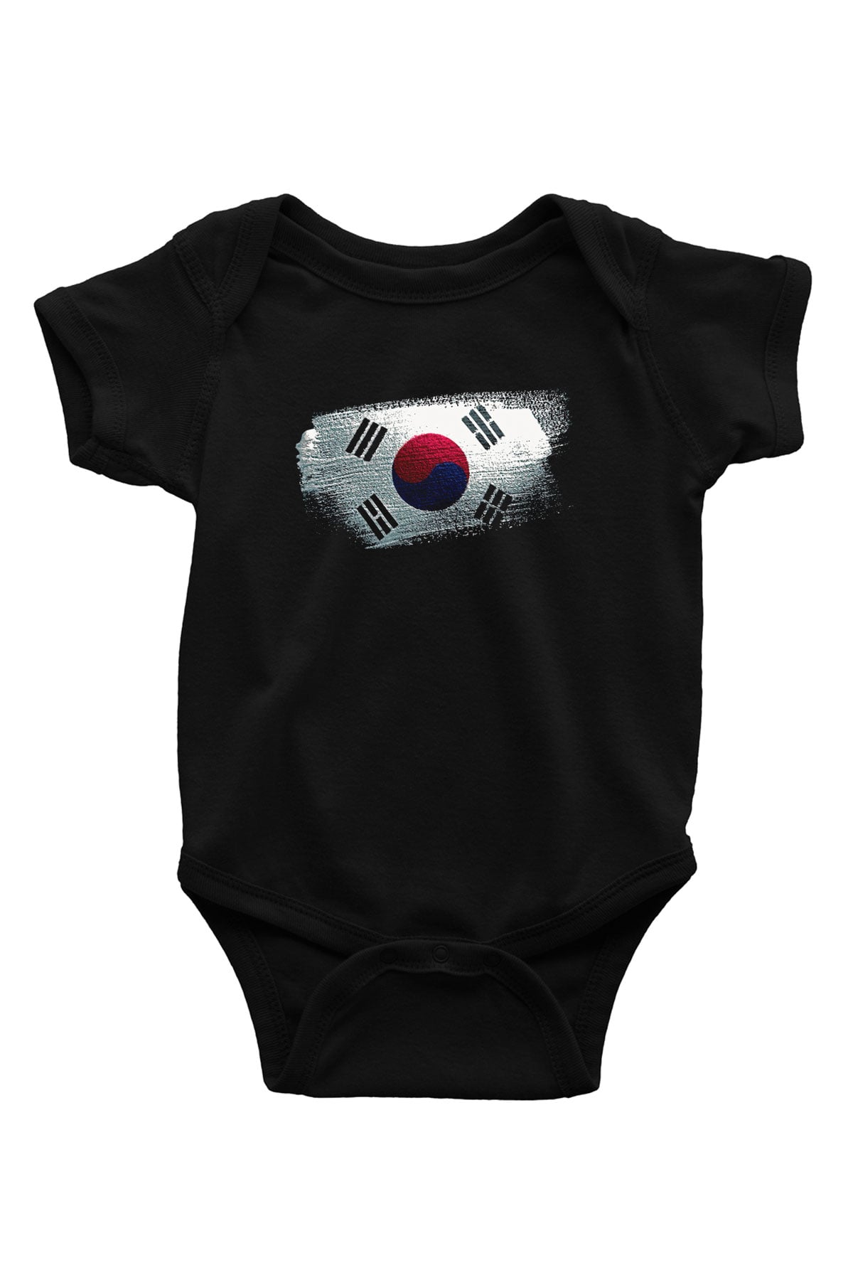 Güney Kore - South Korea Bayrağı Baskılı Unisex Siyah Bebek Body - Zıbın