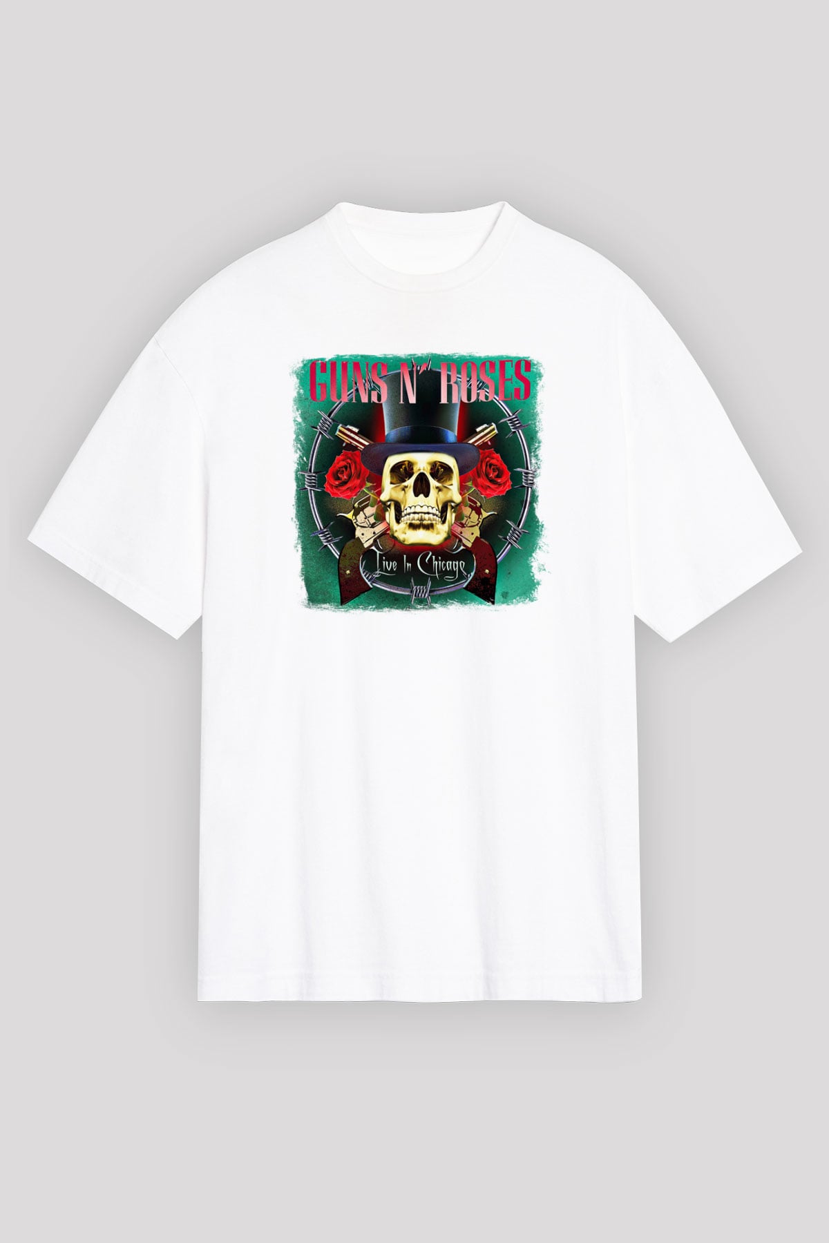 Guns N' Roses Baskılı Unisex Beyaz Oversize Tişört