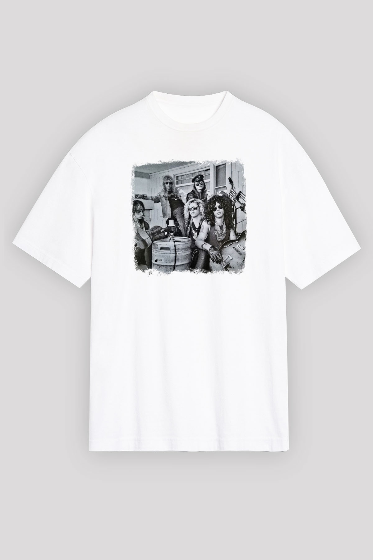 Guns N' Roses Baskılı Unisex Beyaz Oversize Tişört