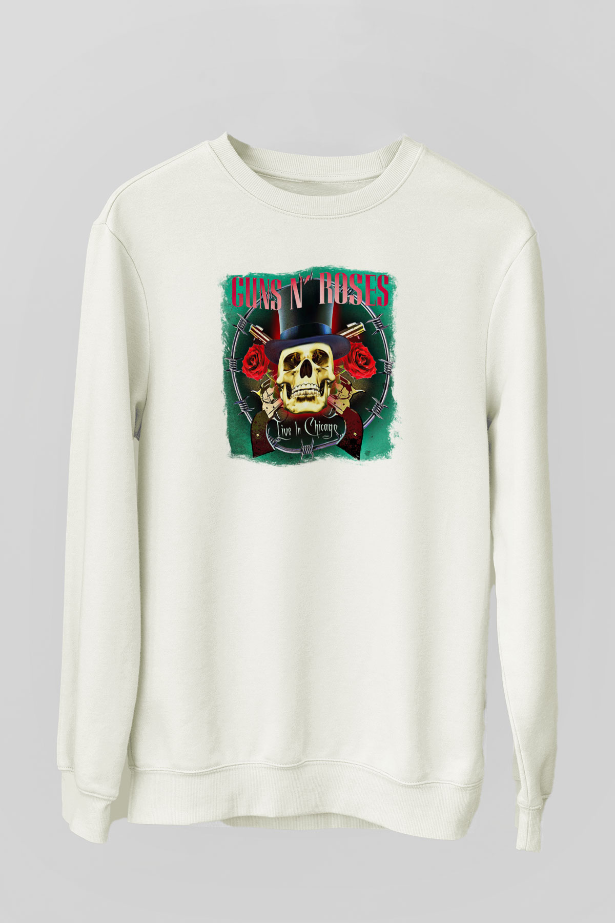 Guns N' Roses Baskılı Unisex Beyaz Sweatshirt