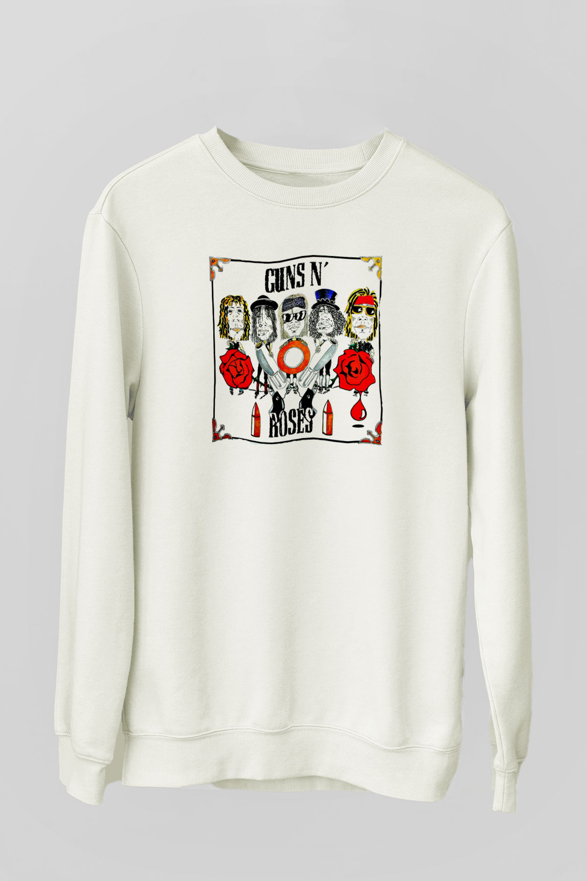 Guns N' Roses Baskılı Unisex Beyaz Sweatshirt