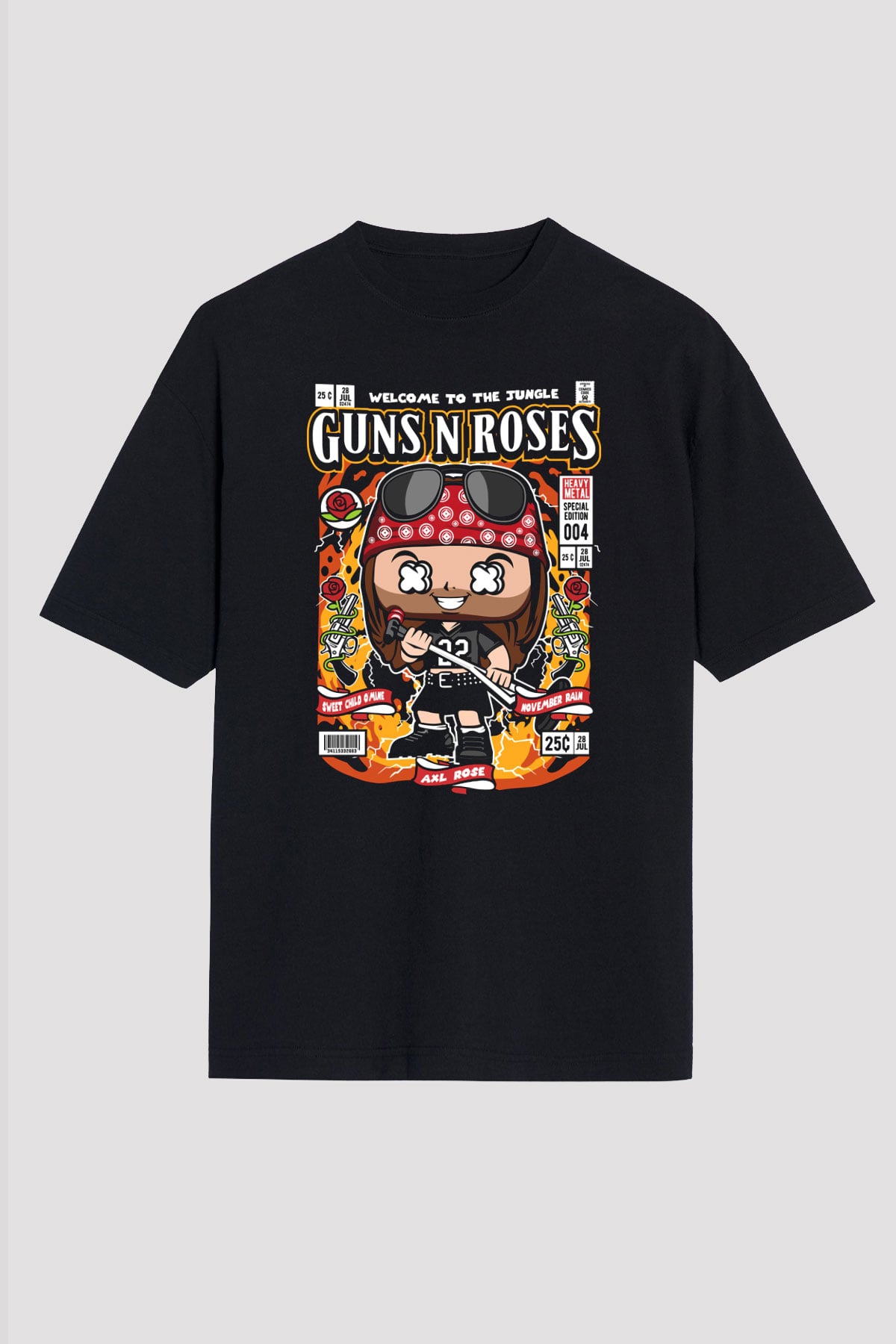 Guns N Roses Baskılı Unisex Siyah Oversize Tişört