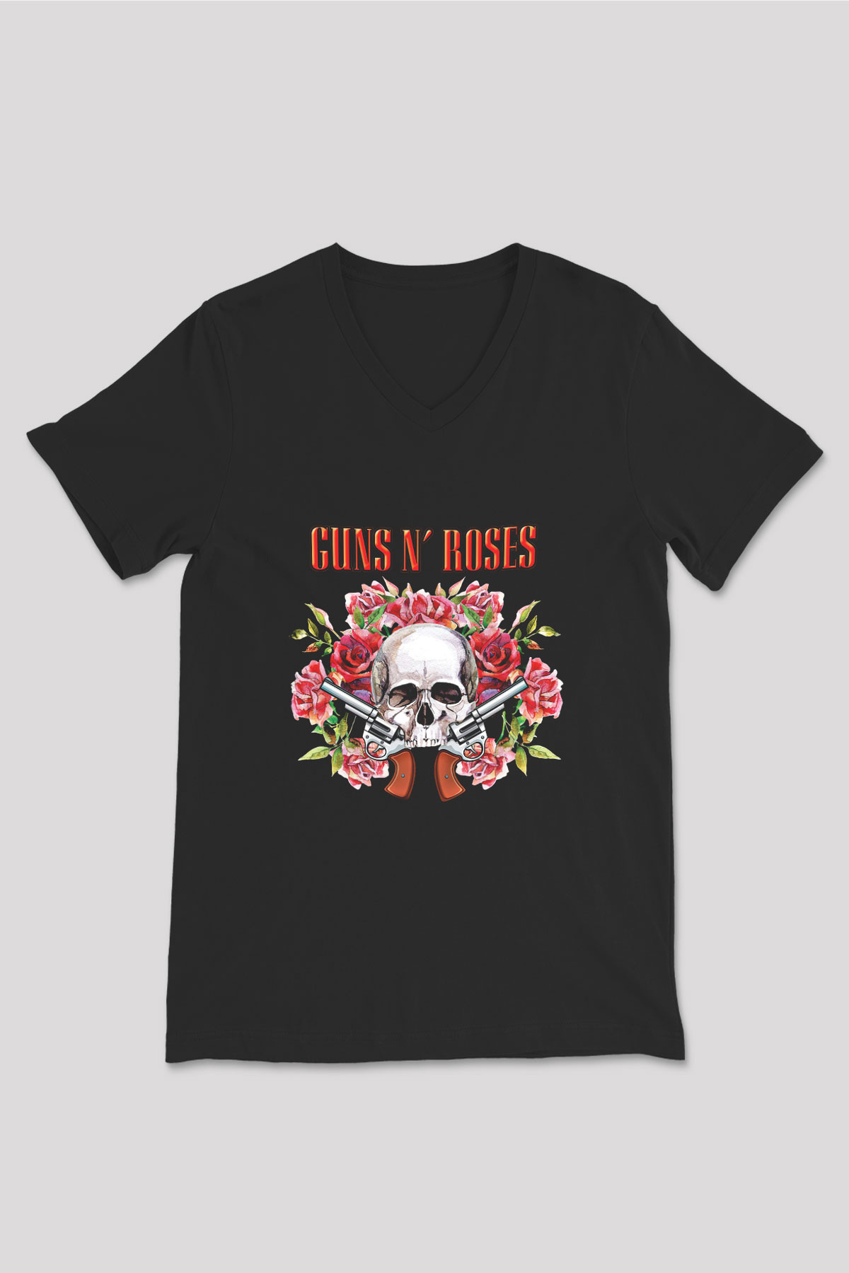 Guns N' Roses Baskılı Unisex Siyah V Yaka Tişört