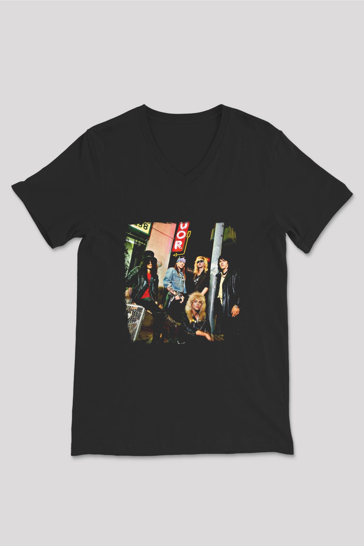 Guns N' Roses Baskılı Unisex Siyah V Yaka Tişört