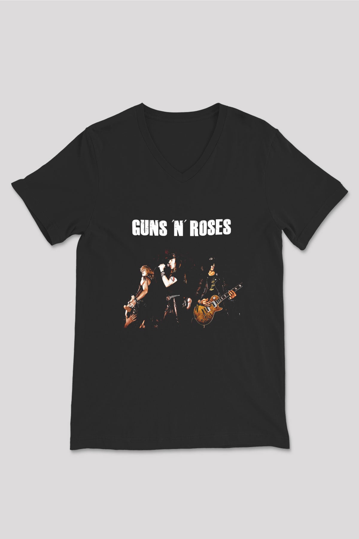 Guns N' Roses Baskılı Unisex Siyah V Yaka Tişört