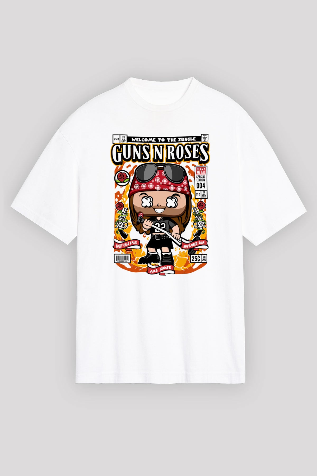 Guns'n Roses Axl Rose Baskılı Unisex Beyaz Oversize Tişört