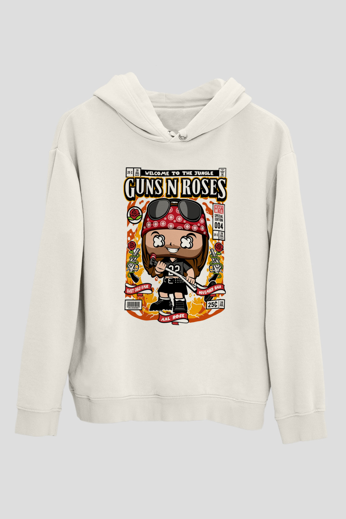 Guns'n Roses Axl Rose Baskılı Unisex Beyaz Hoodie
