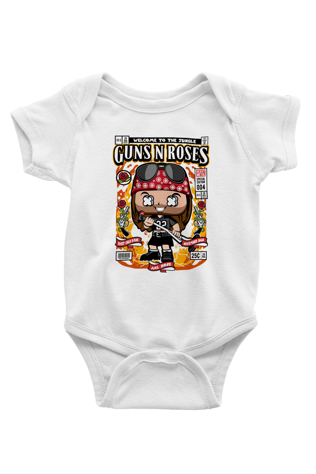 Guns'n Roses Axl Rose Baskılı Unisex Beyaz Bebek Body - Zıbın
