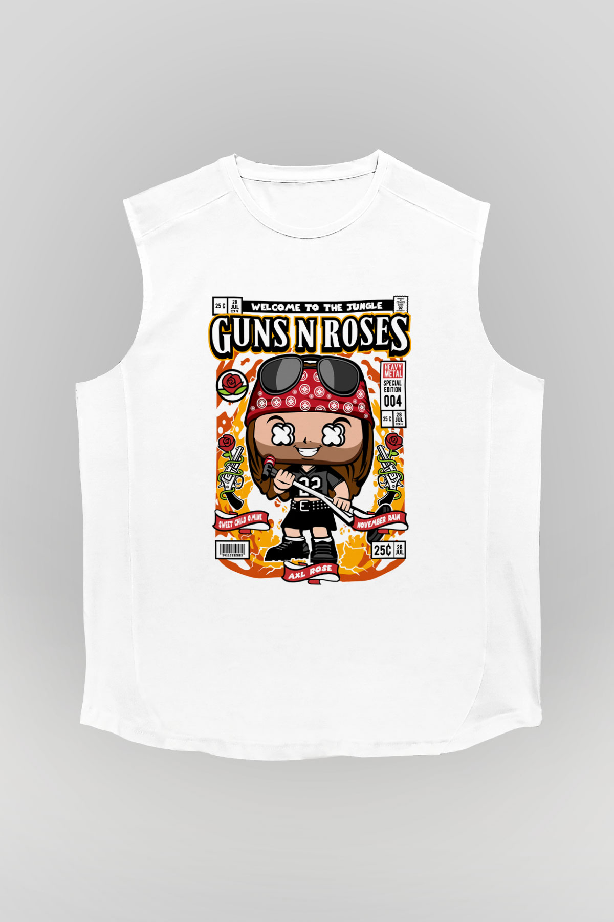 Guns'n Roses Axl Rose Baskılı Unisex Beyaz Kolsuz Tişört