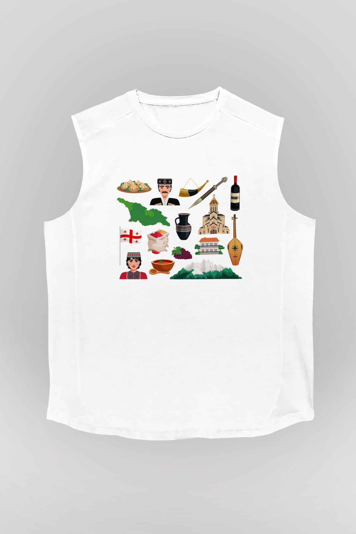 Gürcistan Beyaz Unisex Kolsuz Tişört