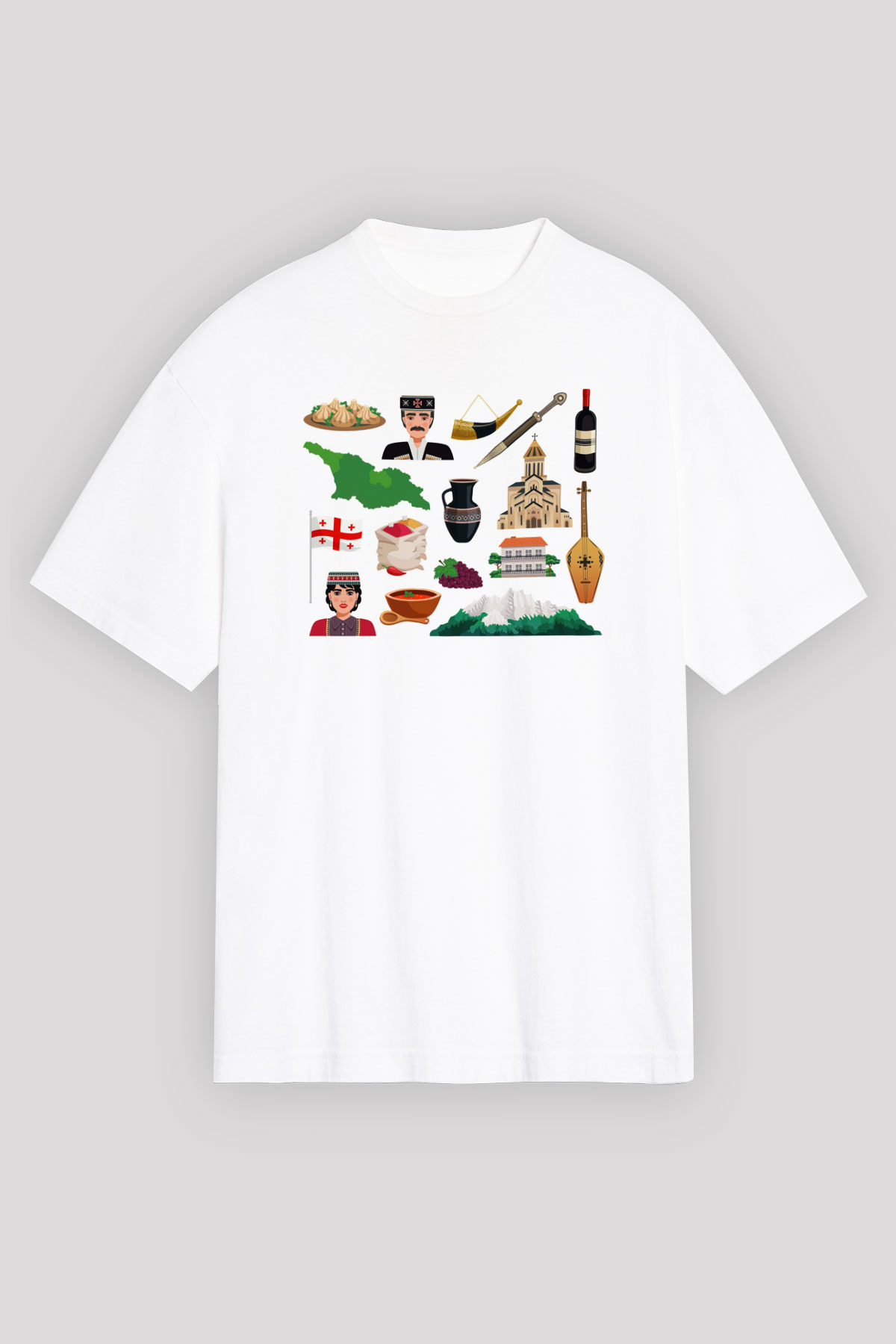 Gürcistan Beyaz Unisex Oversize Tişört T-Shirt