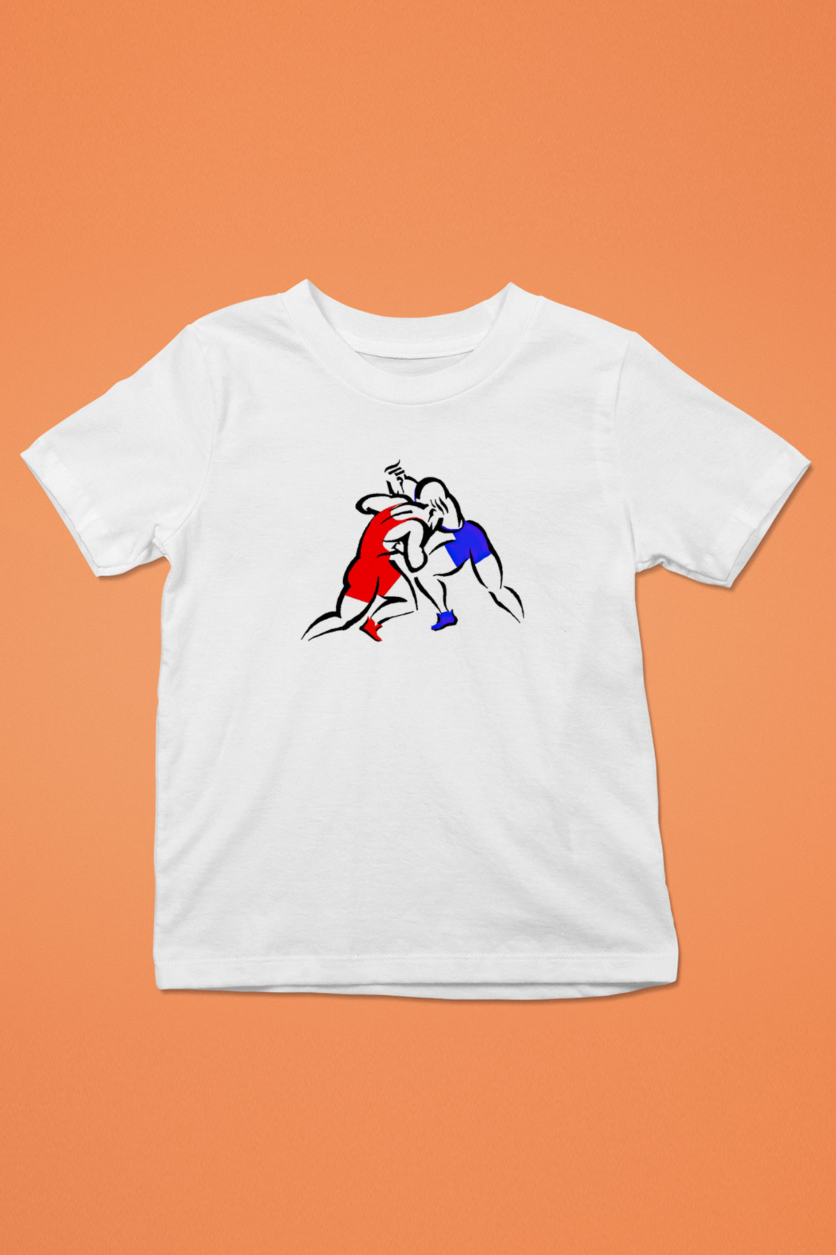 Güreş Baskılı Unisex Beyaz Çocuk Tişört - Tshirt