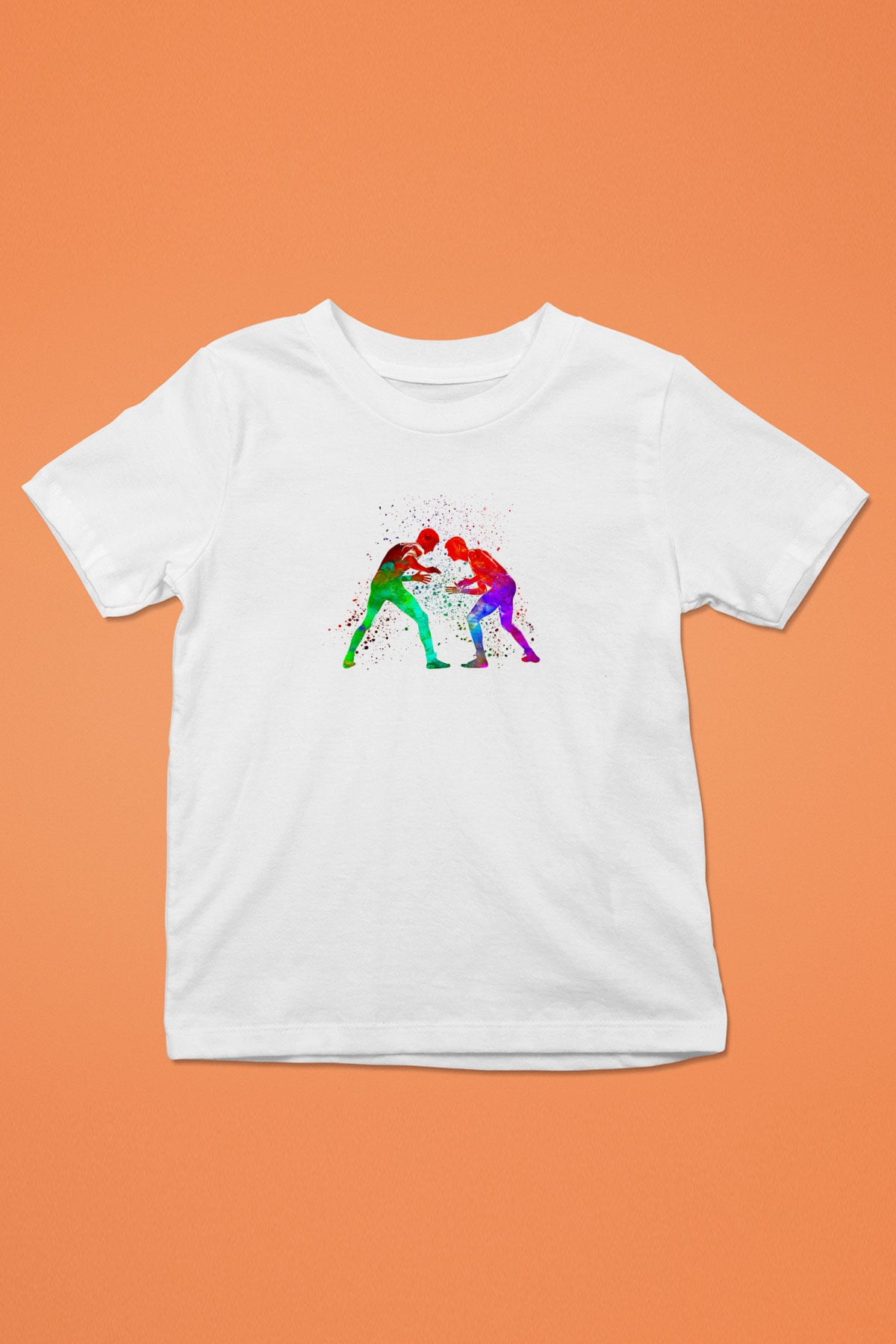 Güreş Baskılı Unisex Beyaz Çocuk Tişört - Tshirt
