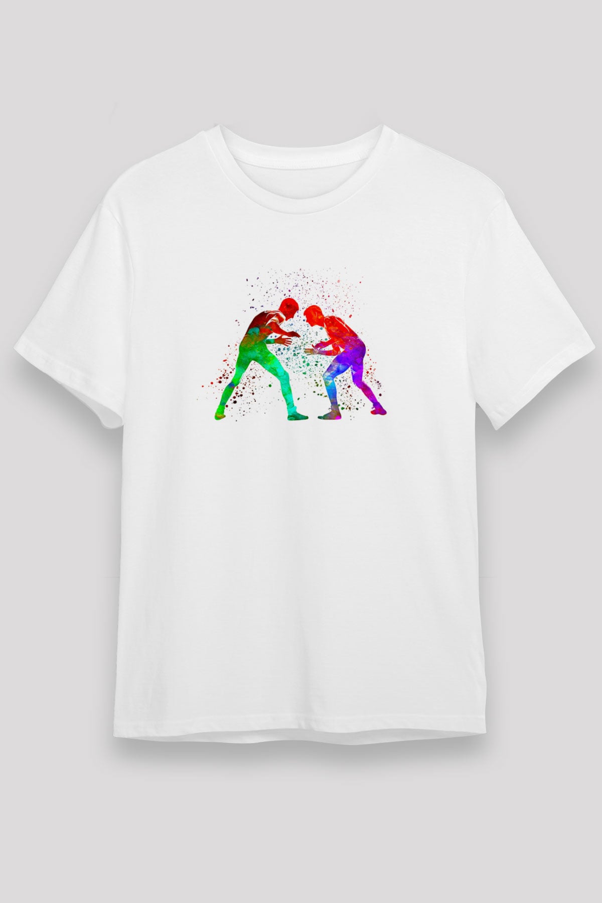 Güreş Baskılı Unisex Beyaz Tişört - Tshirt