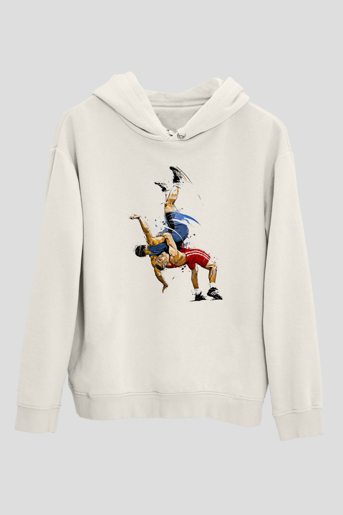 Güreş Baskılı Unisex Ekru Hoodie