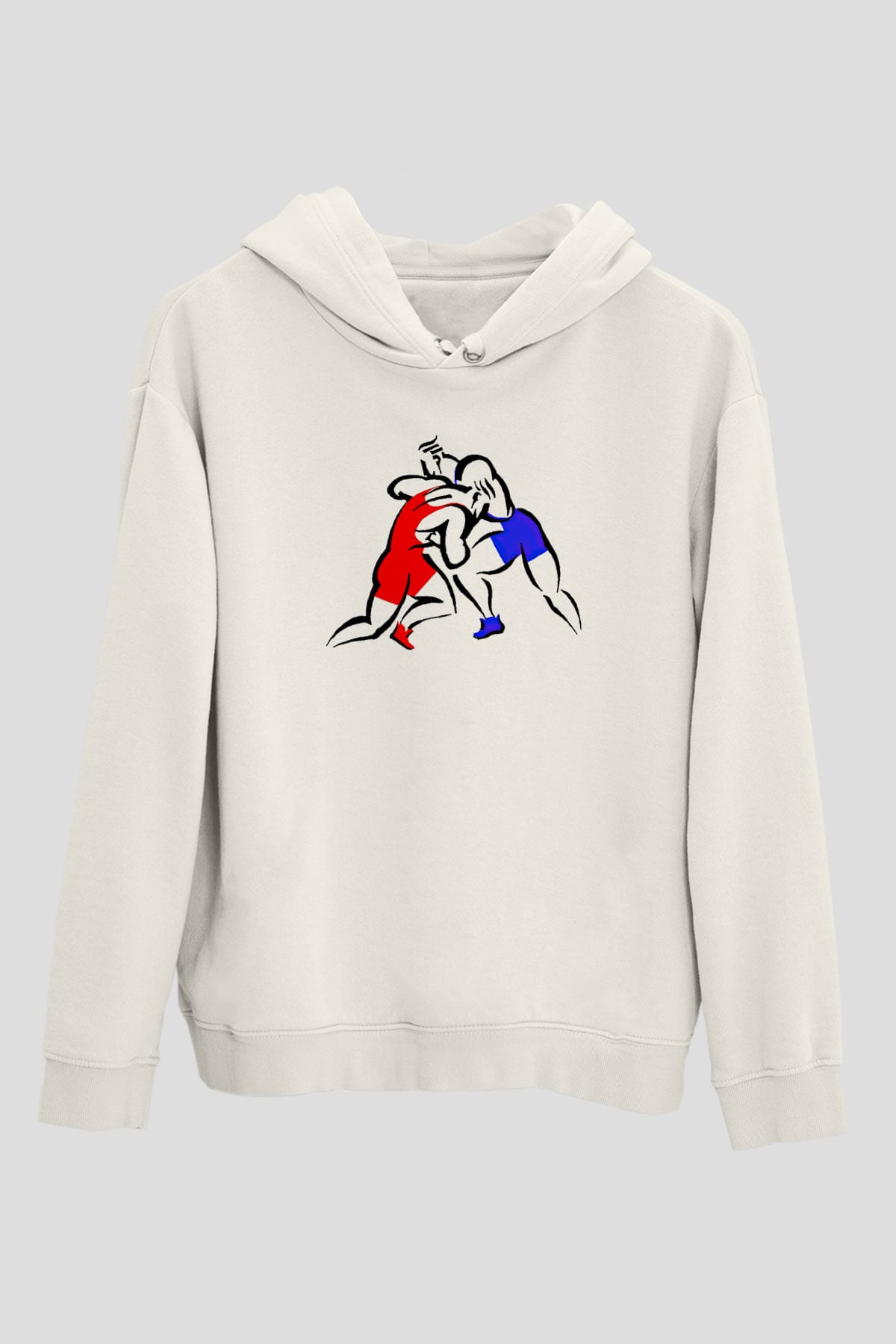 Güreş Baskılı Unisex Ekru Hoodie