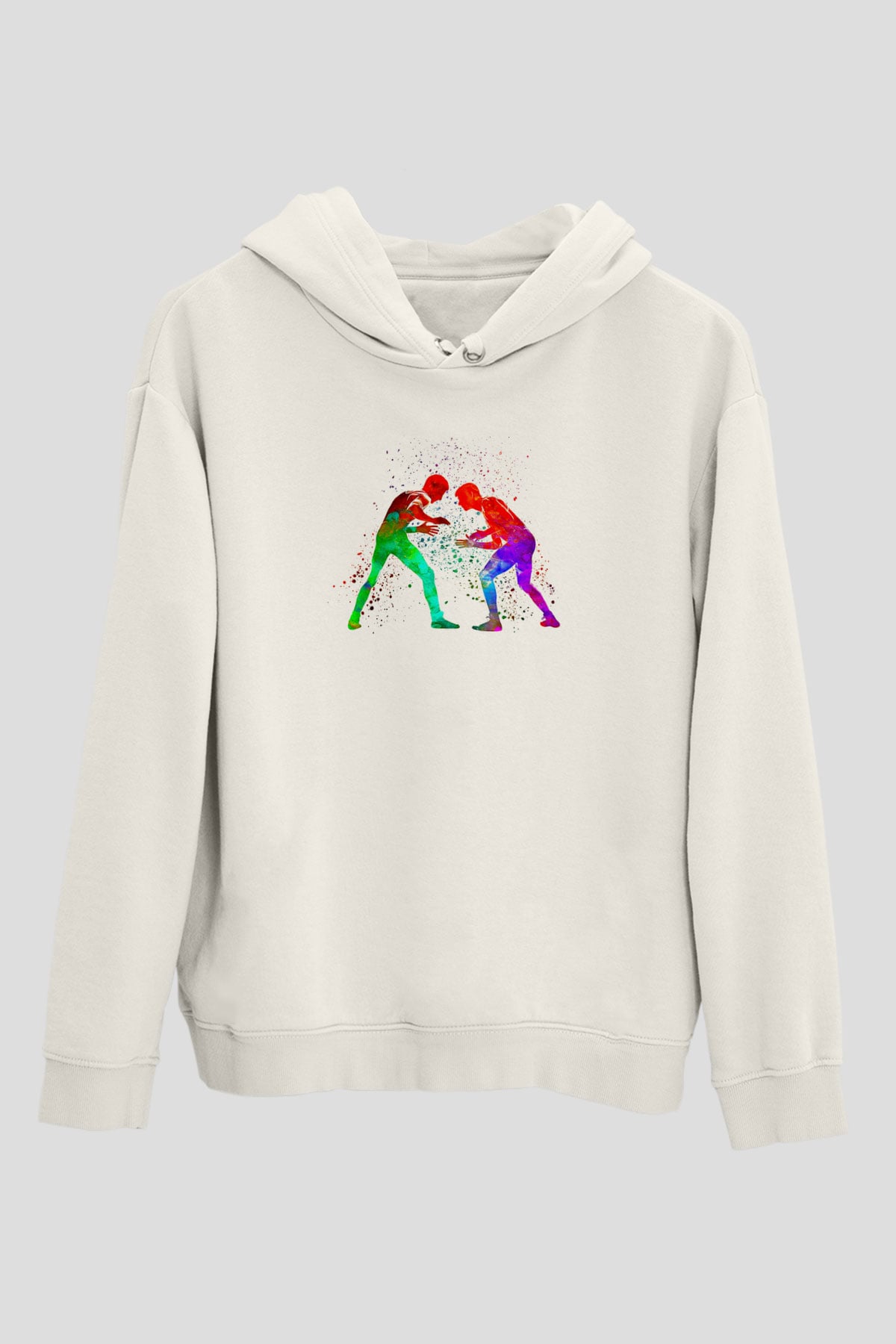 Güreş Baskılı Unisex Ekru Hoodie
