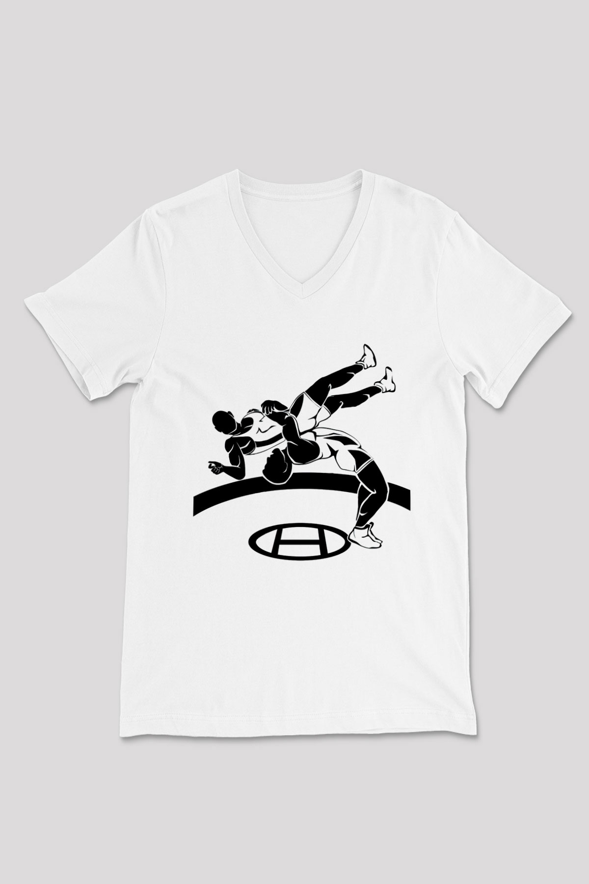 Güreş Beyaz Unisex V Yaka Tişört T-Shirt