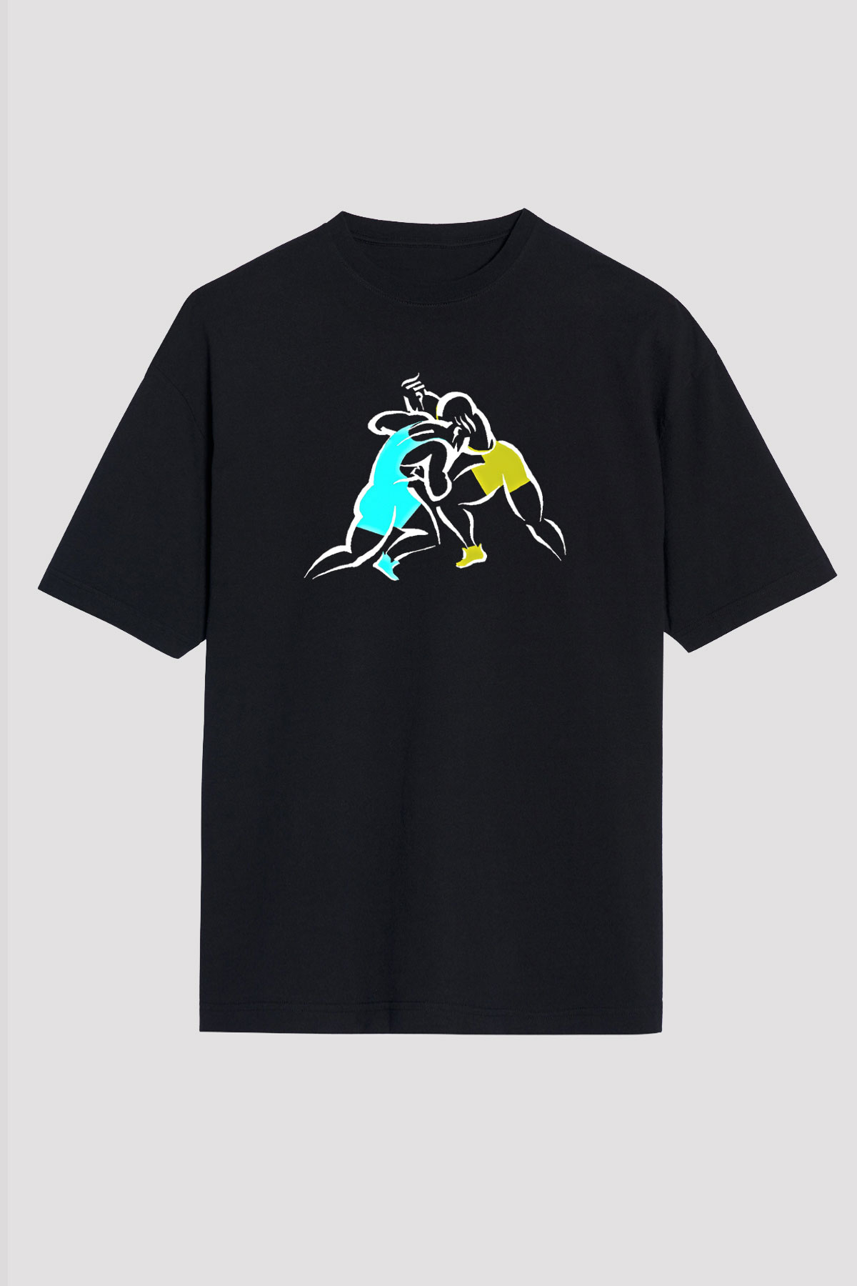 Güreş - Wrestle Baskılı Unisex Siyah Oversize Tişört