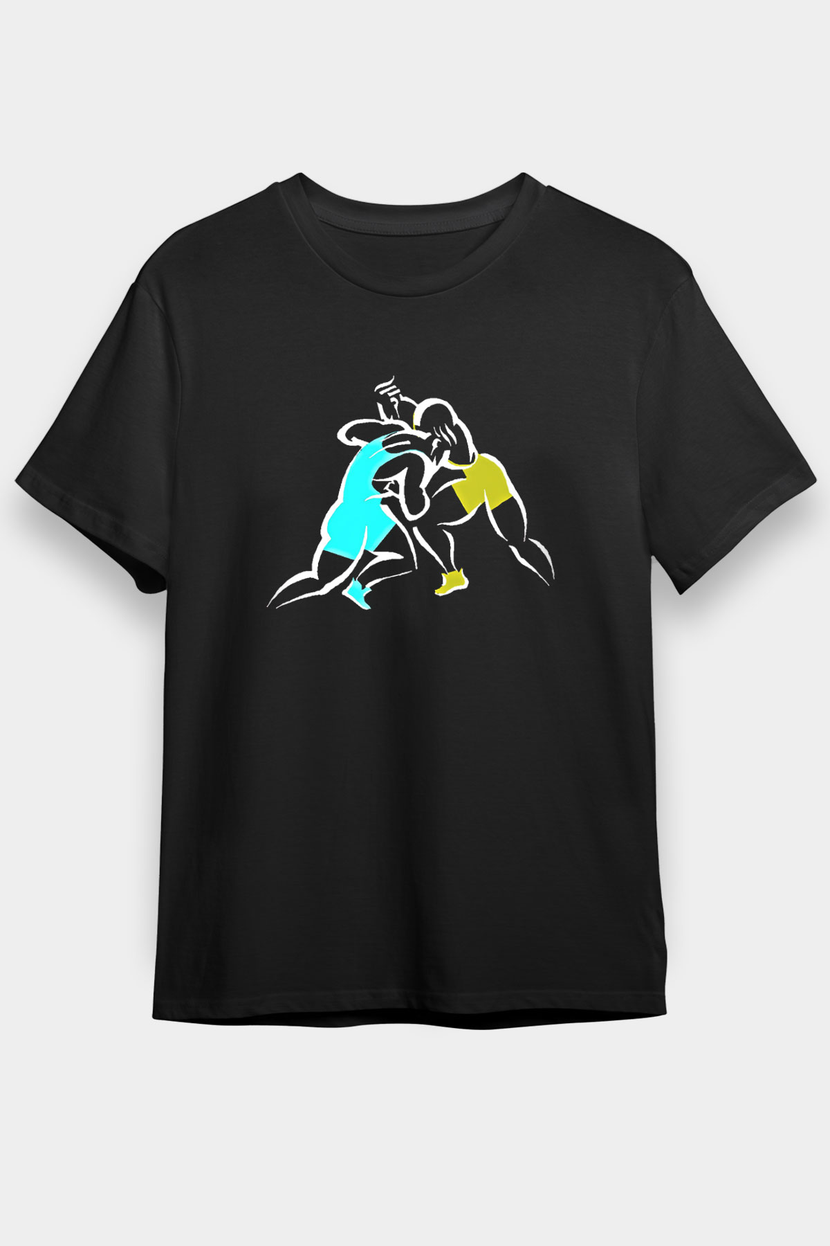 Güreş - Wrestle Baskılı Unisex Siyah Tişört - Tshirt