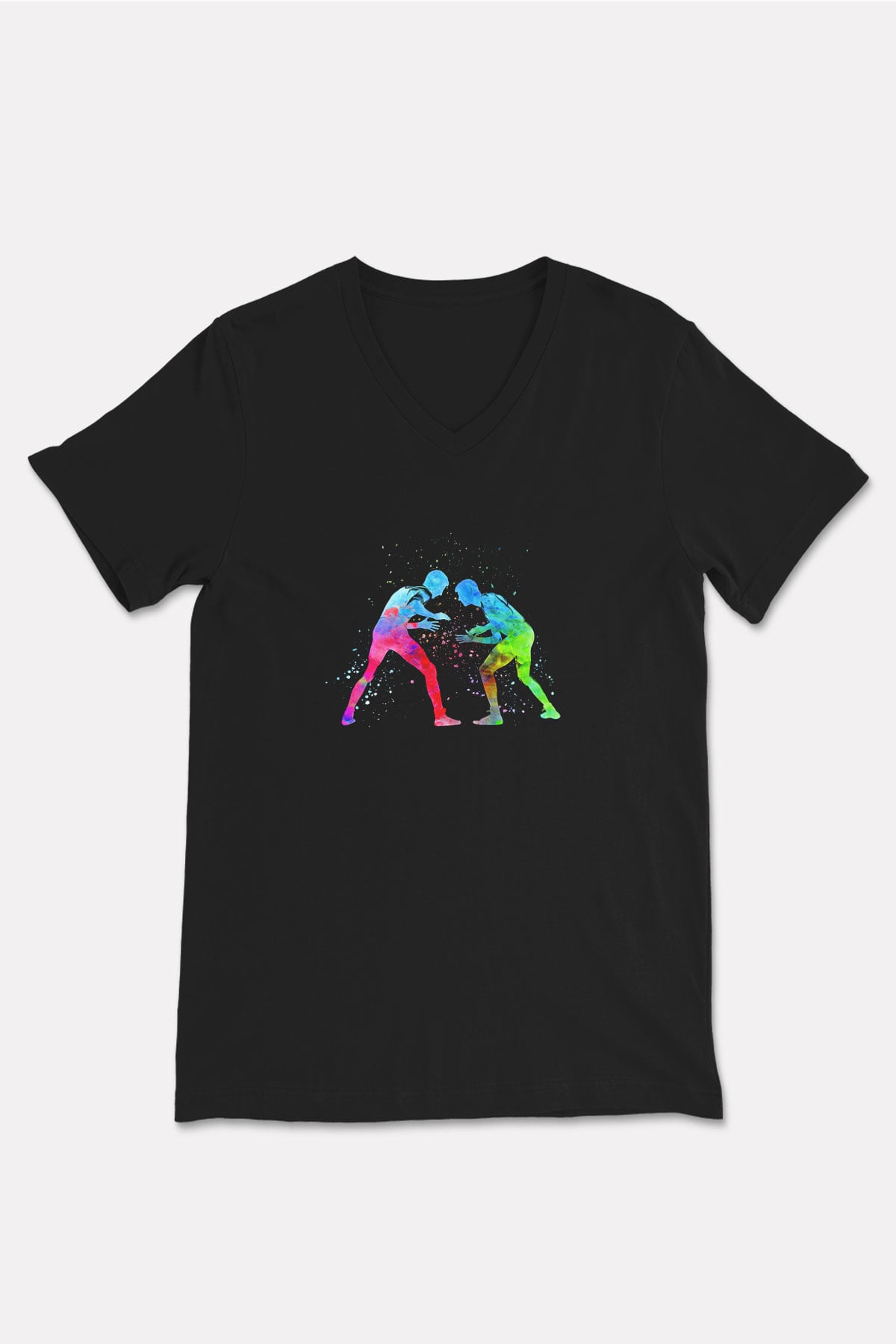 Güreş - Wrestle Baskılı Unisex Siyah V Yaka Tişört