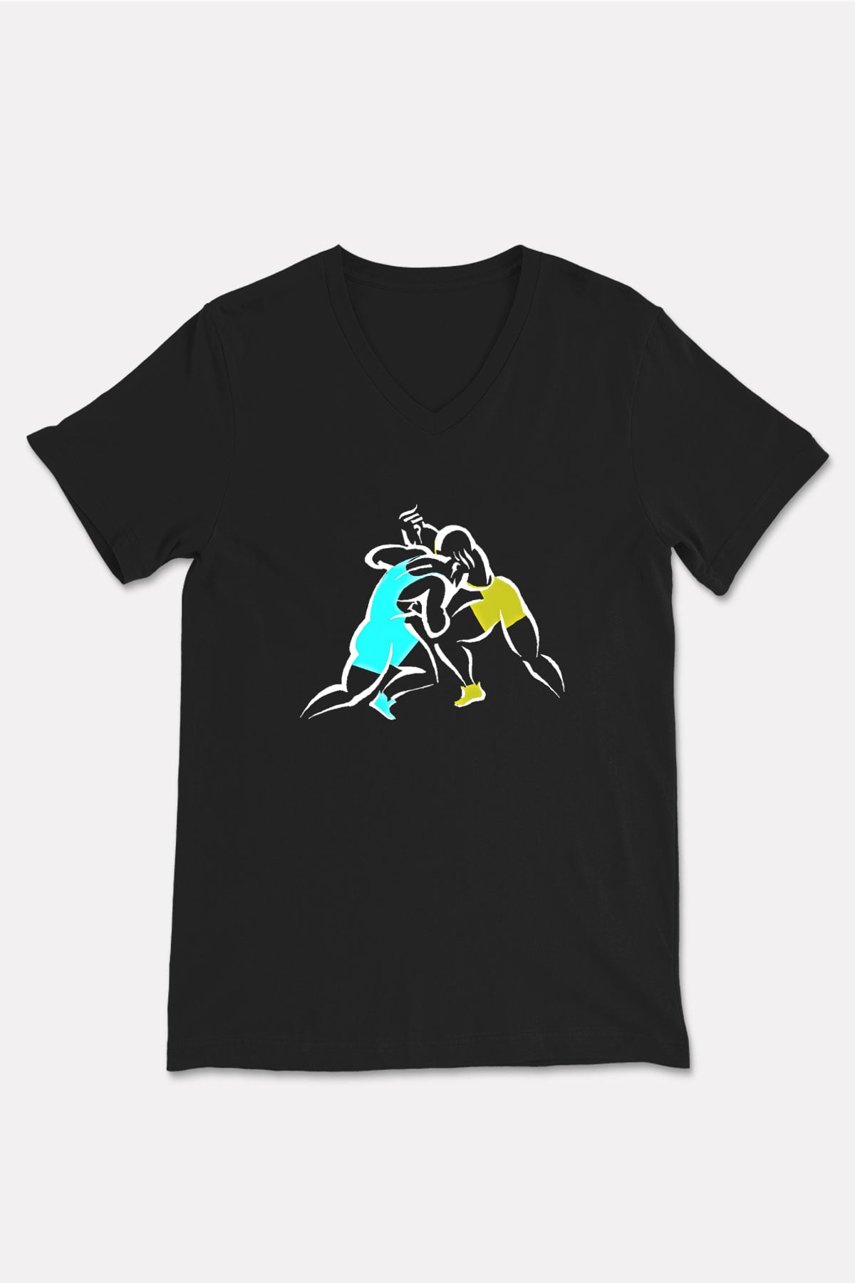 Güreş - Wrestle Baskılı Unisex Siyah V Yaka Tişört