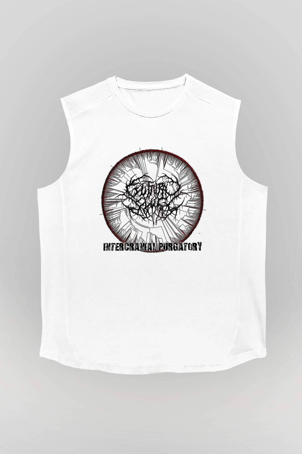Guttural Slug Baskılı Beyaz Unisex Kolsuz Tişört - Tshirt